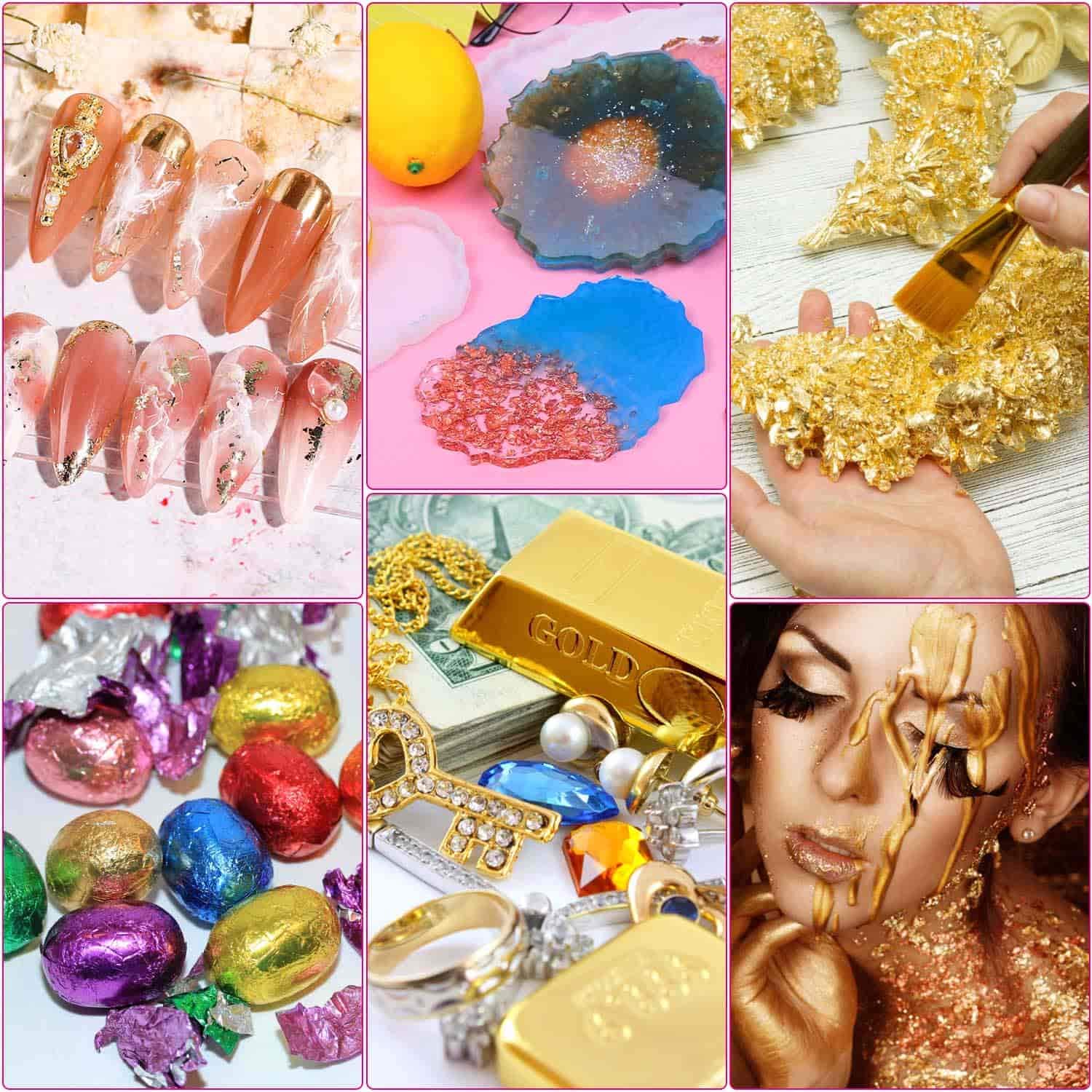 Paxcoo 15 Grams Gold Foil Flakes for Resin Art, Nail Art, Jewelry Making - Imitation Gold Leaf for DIY Crafts, Epoxy Resin Projects, and Decorative Designs