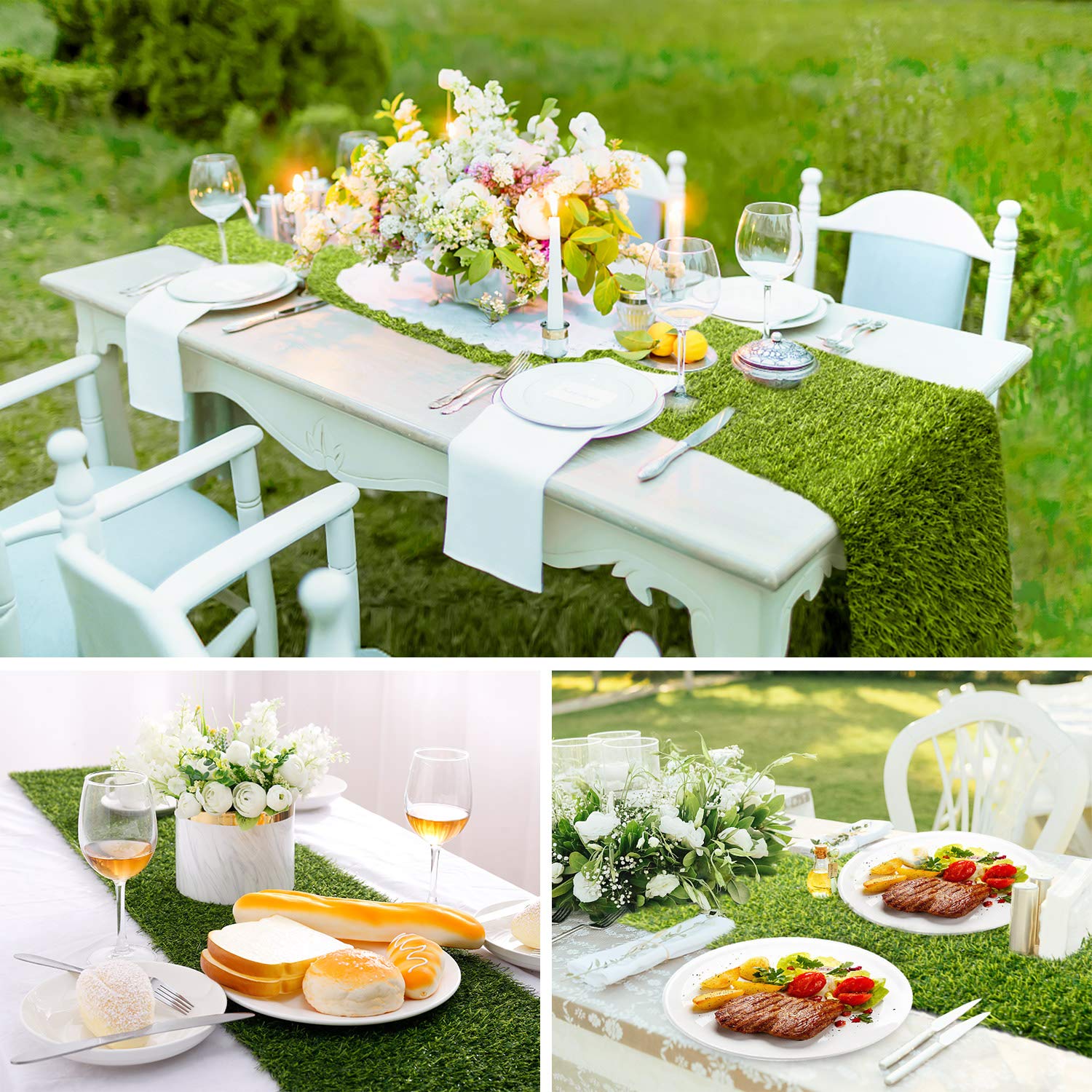 Farochy Artificial Grass Table Runner - 14x120 Inch Synthetic Grass Table Decor for Wedding, Birthday Party, Banquet, Baby Shower - Perfect for Indoor/Outdoor Events, Table Centerpieces & Photo Backdrops