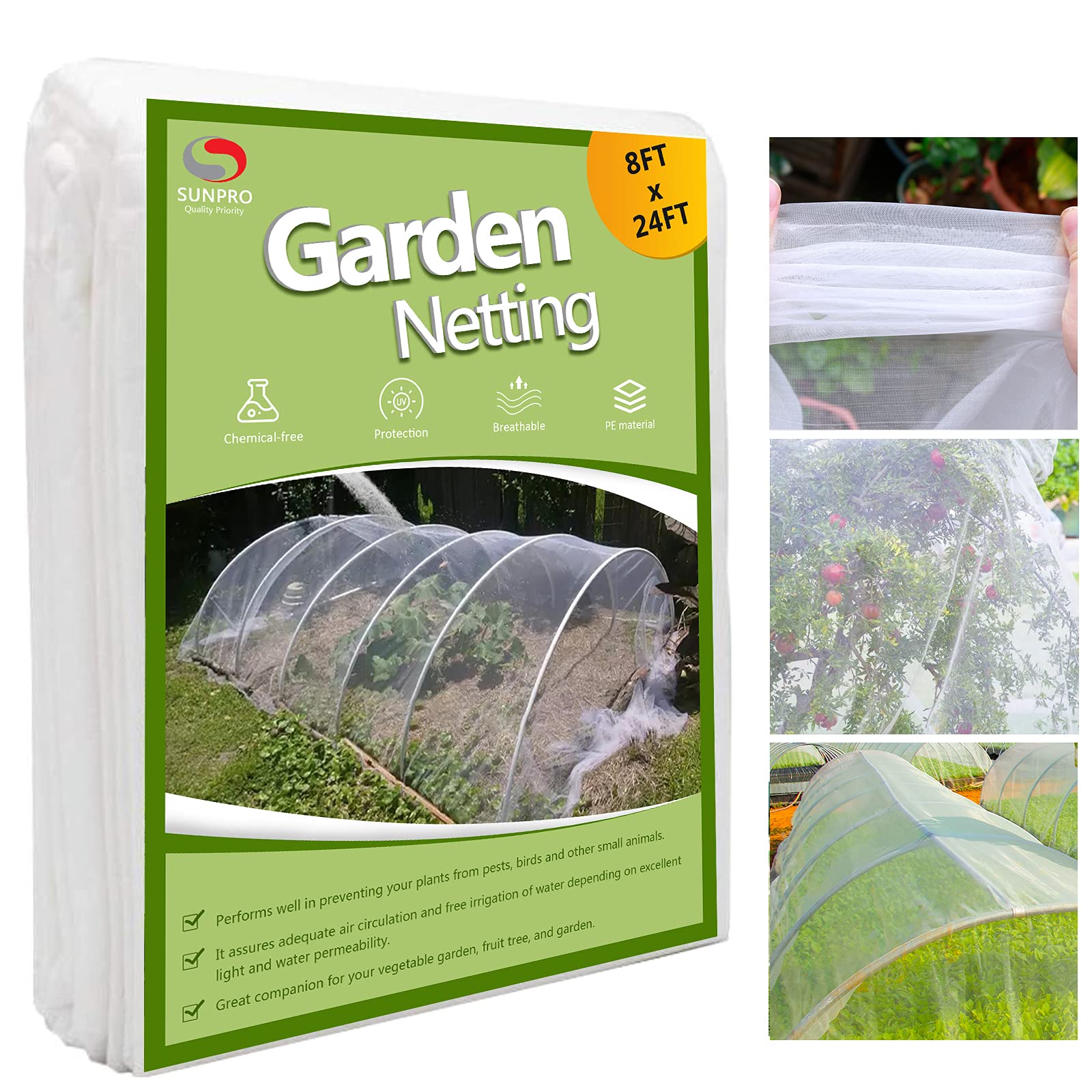 8x24Ft Garden Netting Pest Barrier - Mosquito & Bird Protection Mesh for Raised Beds, Row Covers | Durable Plant Cover for Vegetable Gardens, Fruit Trees & Outdoor Plants