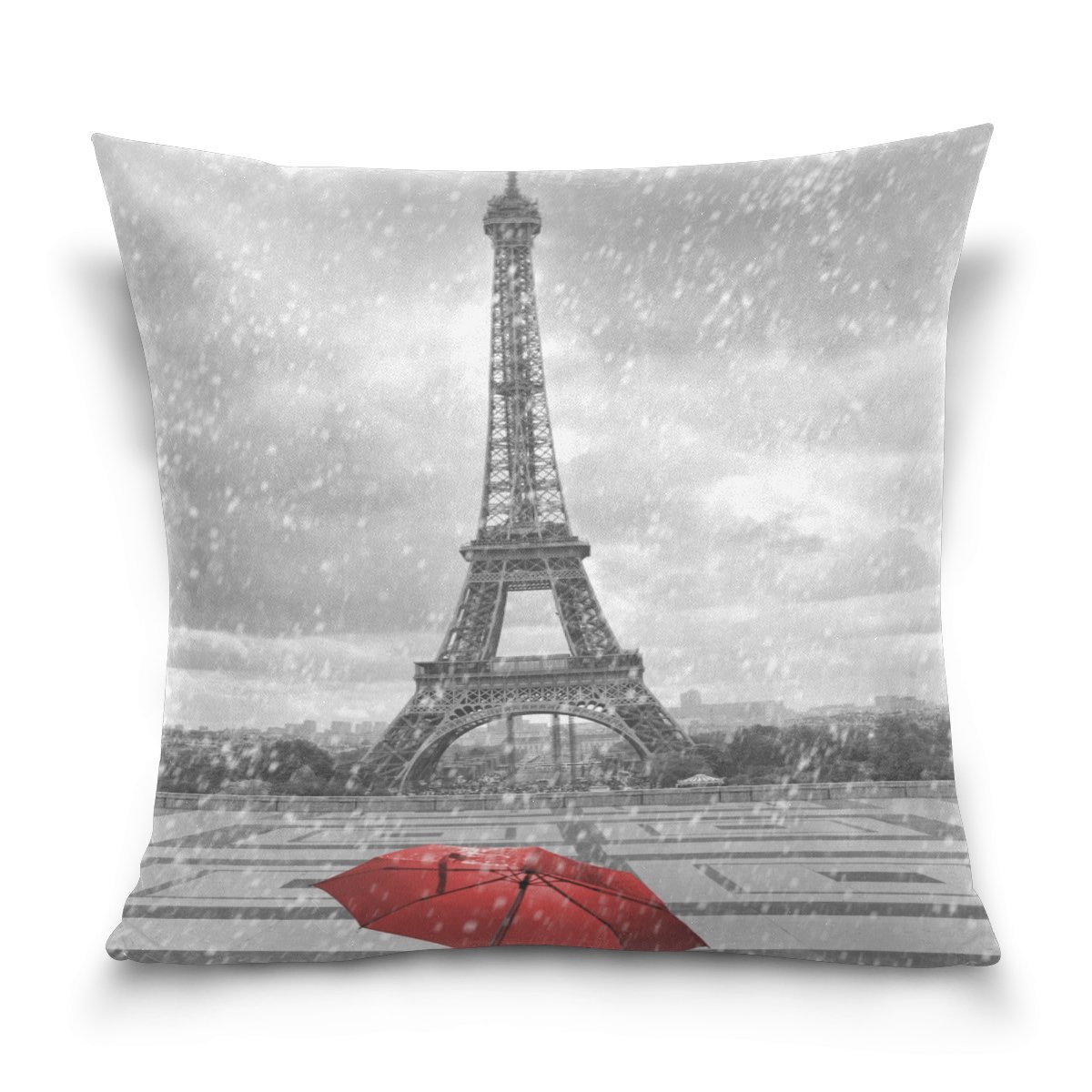 Eiffel Tower in Rain Velvet Plush Throw Pillow Cover 16x16 Inch - Soft Decorative Cushion Case with Hidden Zipper for Sofa, Bed, Living Room - Parisian Home Decor Gift Idea