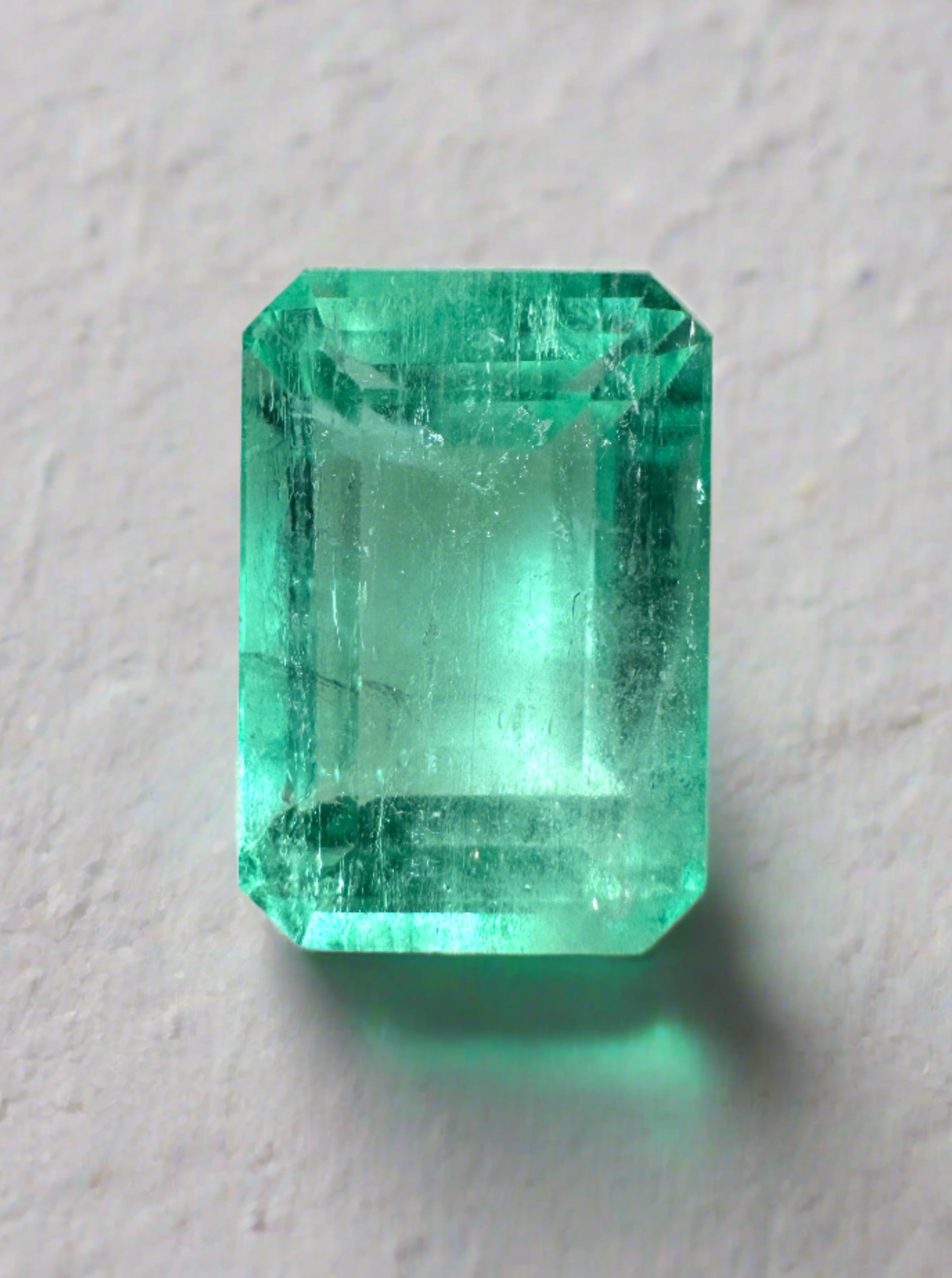 5.55 Carat 12x8mm Pastel Green Natural Loose Colombian Emerald Gemstone - Emerald Cut for Jewelry Making, Engagement Rings & Luxury Gifts
