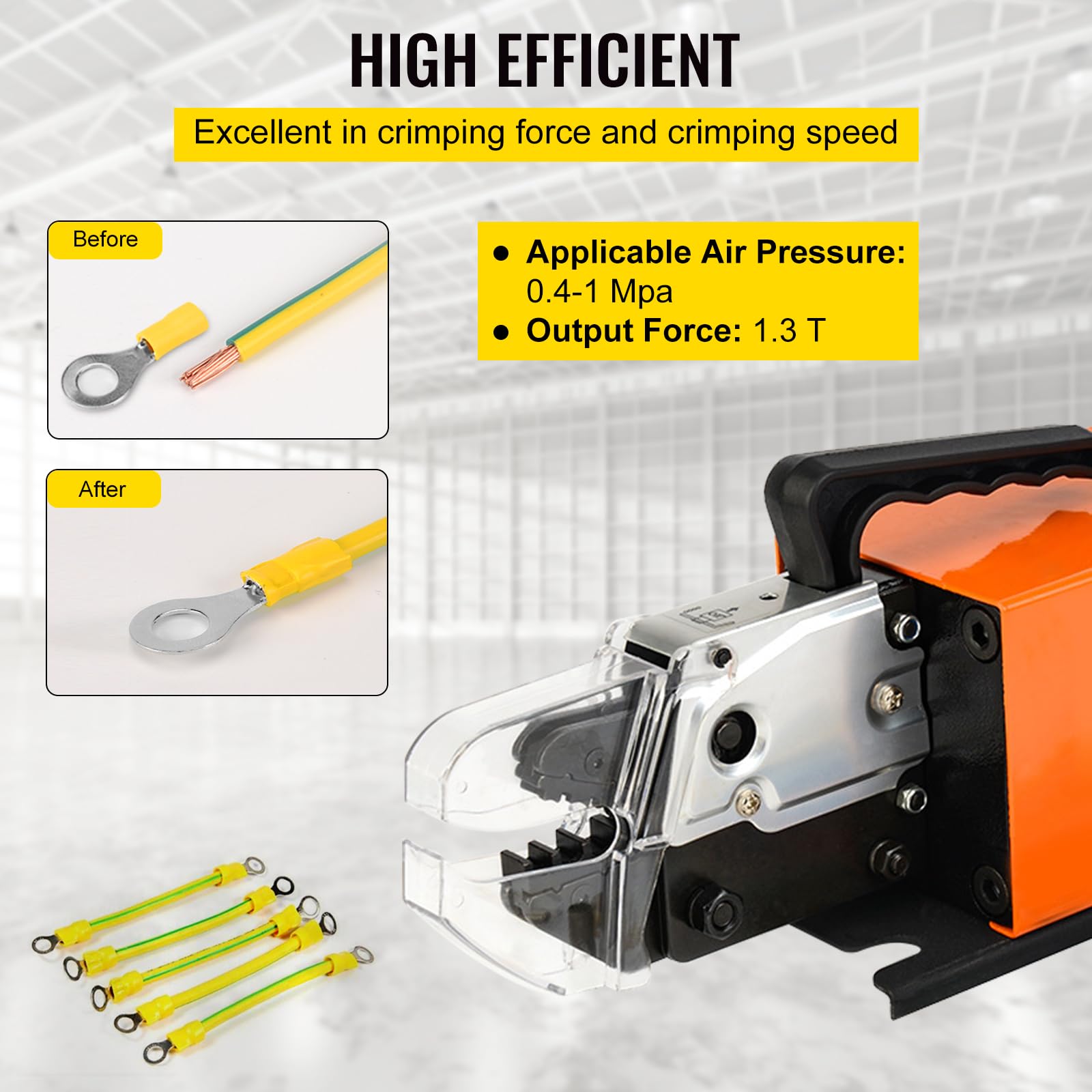 VEVOR AM-10 Pneumatic Crimper Tool - Air Powered Wire Terminal Crimping Machine for 16mm² Cables (0.4-1Mpa) | Professional Electrical & Automotive Wiring Tool for Connectors, Lugs & Terminals | Perfect for Electricians, Mechanics & DIY Projects
