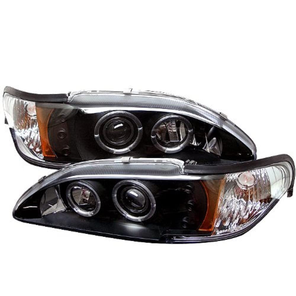Spyder 5010391 Ford Mustang 94-98 1PC Projector Headlights with LED Halo & Amber Reflector - Black Housing - Includes 9005 High & H3 Low Beam Bulbs - Perfect for Night Driving & Car Customization