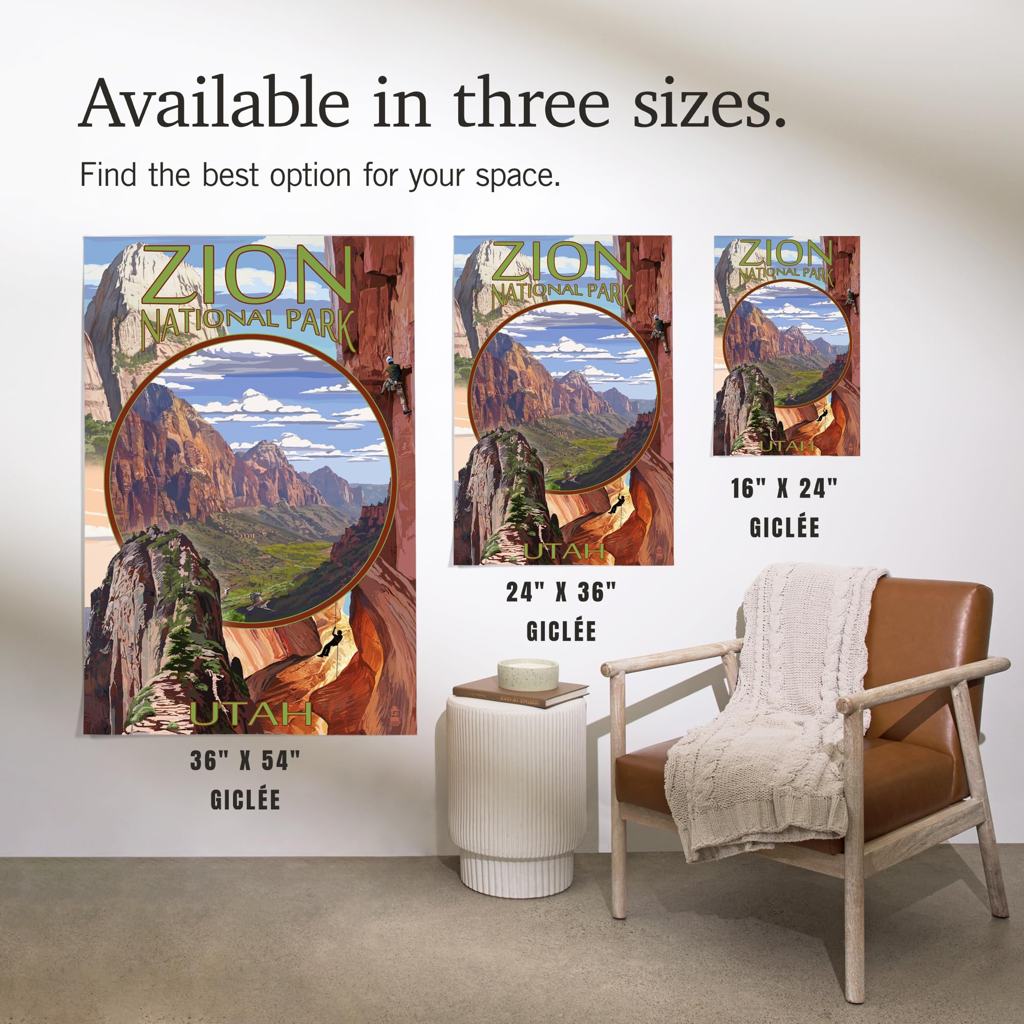 Lantern Press 16x24 Inch Giclee Print - Zion National Park Utah Landscape Art - Premium Wall Decor for Living Room, Bedroom & Office