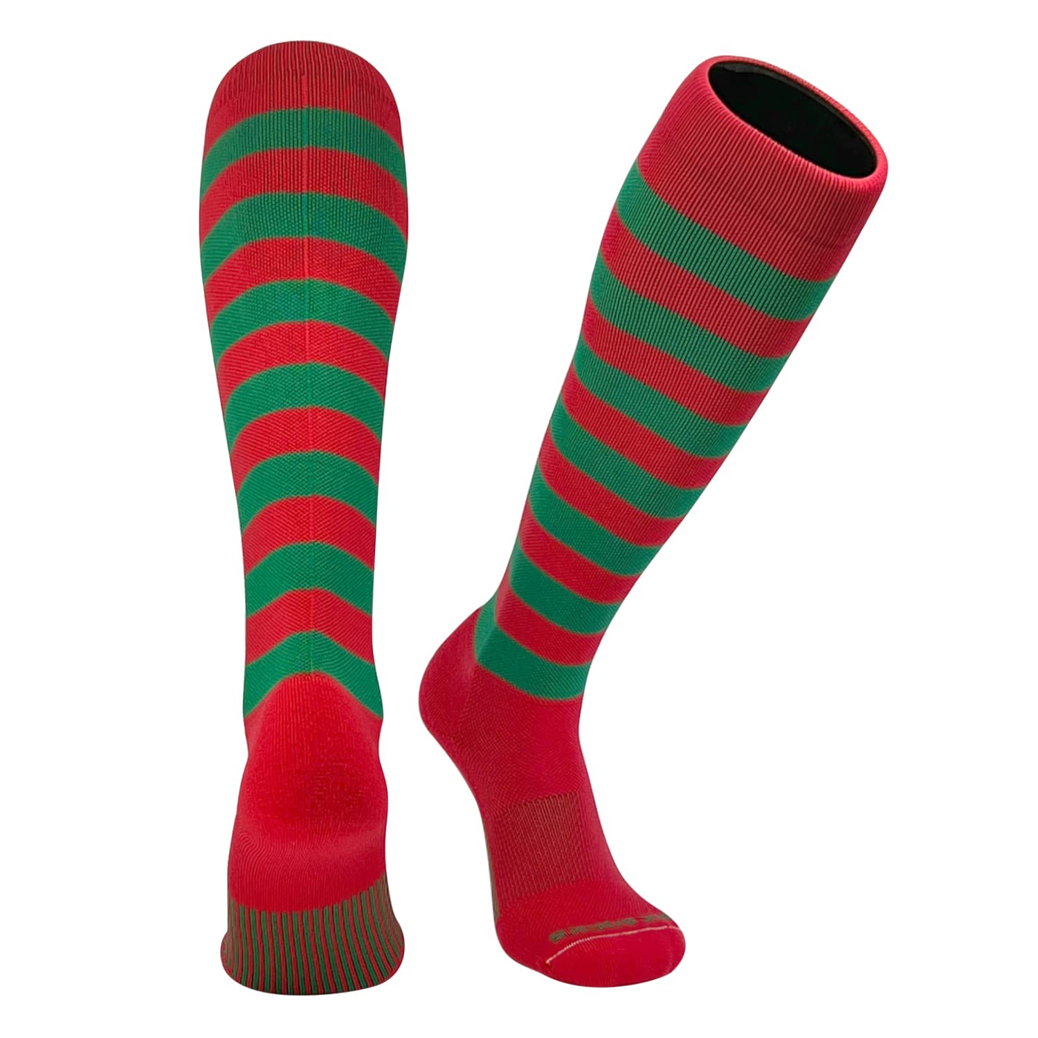 Christmas Baseball & Softball Knee High Socks - Red & Green Candy Cane Stripes for Holiday Games & Festive Outfits