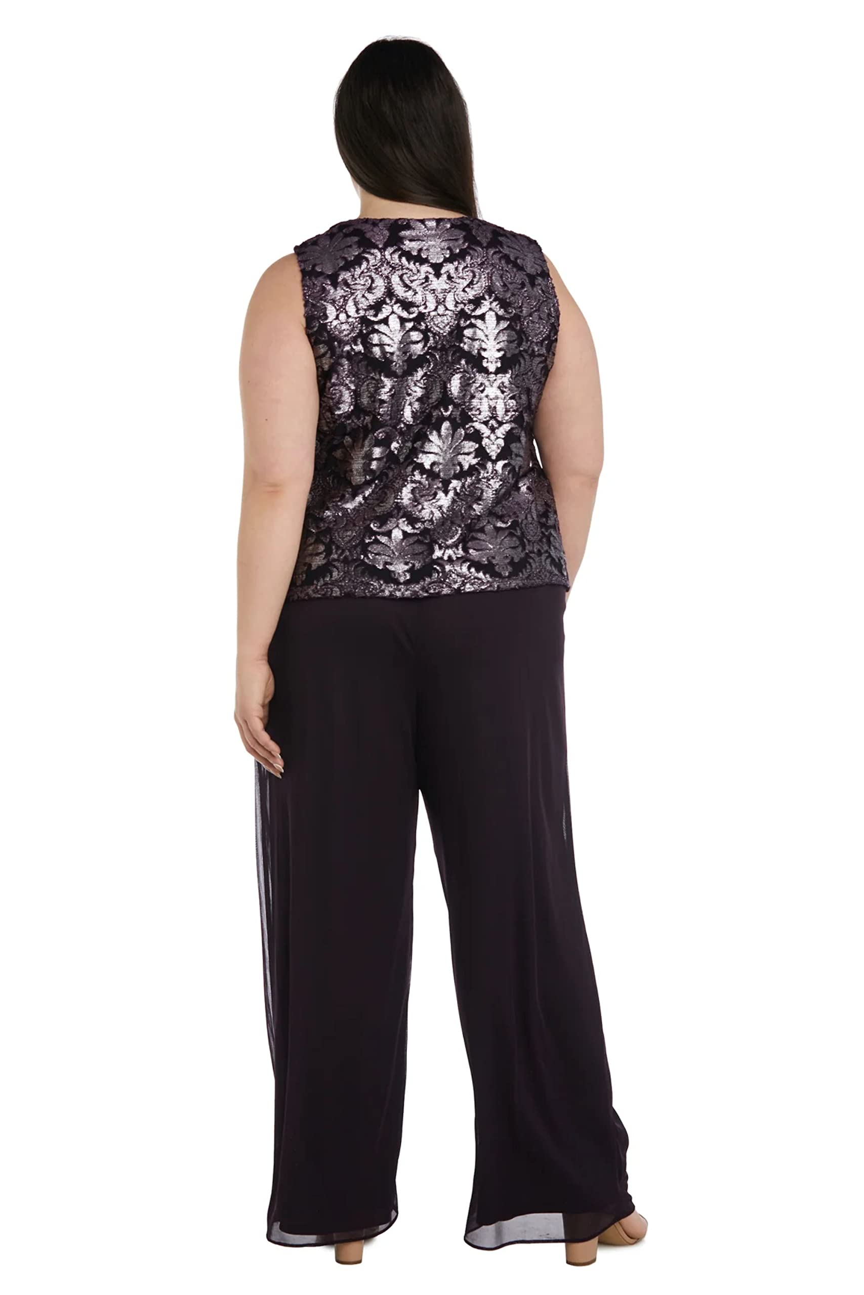 R&M Richards Women's Plus-Size 3-Piece Beaded Neck Duster Pant Suit Outfit for Special Occasions & Evening Events | Formal Wear for Weddings, Parties & Holiday Gatherings