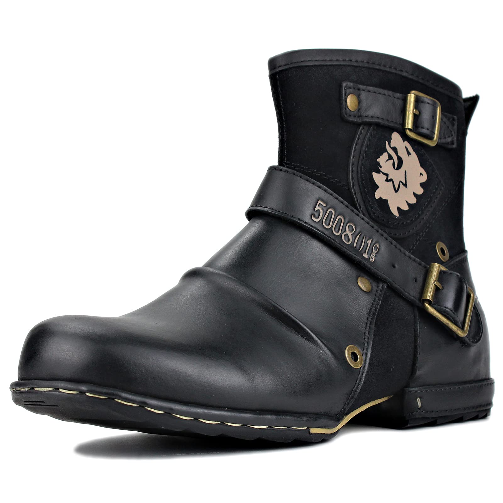 OSSTONE Men's Fashion Moto Boots - Leather Chukka Boots with Zipper, Casual Shoes OS-5008-1-ABNH | Perfect for Motorcycle Riding, Urban Streetwear & Everyday Wear