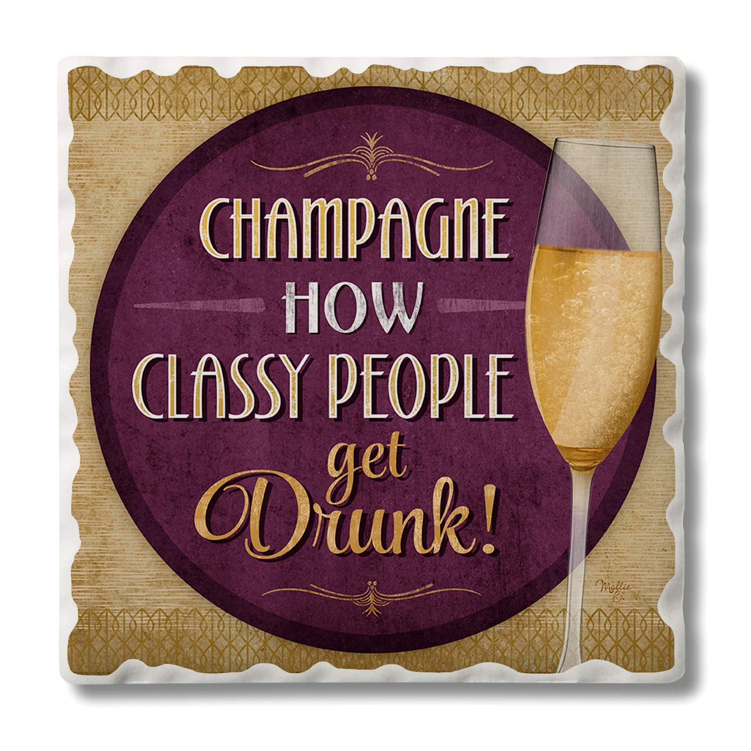 First Dawn Absorbent Stone Tumbled Tile Coasters - Set of 4 Champagne Color | Perfect for Wine Glasses, Coffee Cups & Home Decor