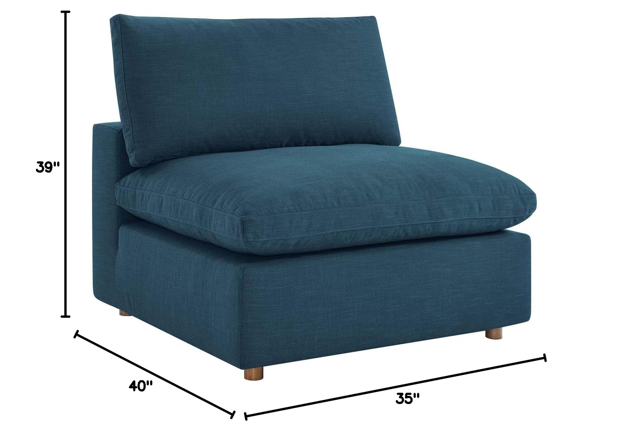 Modway Commix Down-Filled Overstuffed Upholstered Armless Sectional Sofa Chair in Azure Blue - Modern Living Room Seating for Small Spaces & Home Theater Lounging