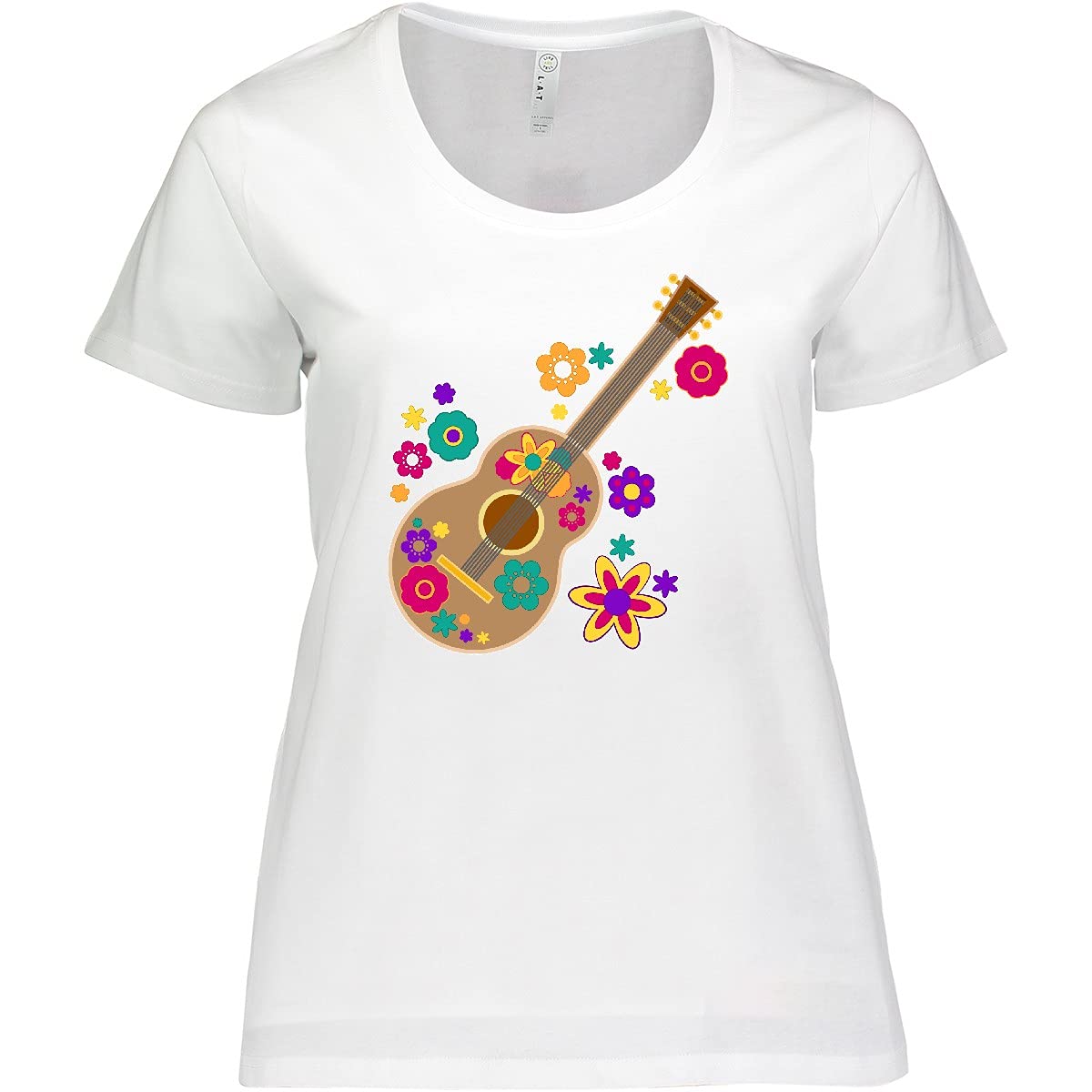 Inktastic Women's Plus Size Acoustic Guitar with Colorful Flowers Graphic T-Shirt - Soft & Comfortable Casual Tee for Music Lovers, Concerts & Everyday Wear