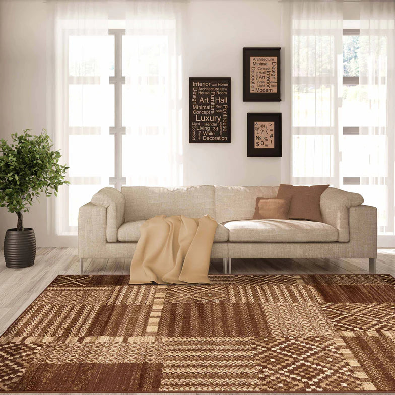Modern Block Patchwork Indoor Area Rug or Runner Rug - Soft Non-Slip Floor Mat for Living Room, Bedroom, Nursery - Boho Chic Home Decor Accent