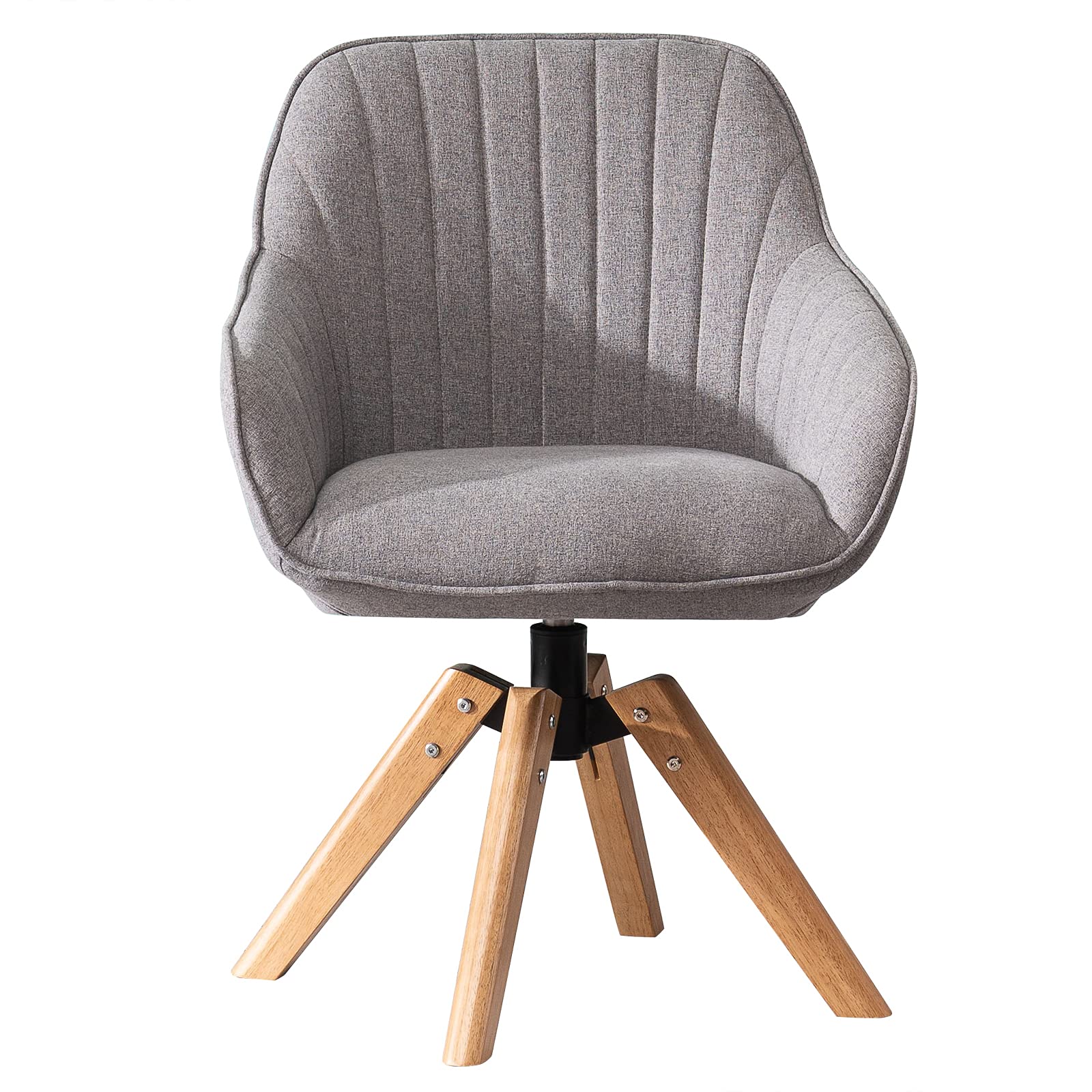 Luxury Upholstered Tufted Lounge Chair with Vertical Quilted Backrest - Solid Wood Legs Accent Armchair for Living Room, Bedroom - Soft Linen Fabric Club Chair (Grey) - Perfect for Reading Nook, Home Office & Cozy Relaxation
