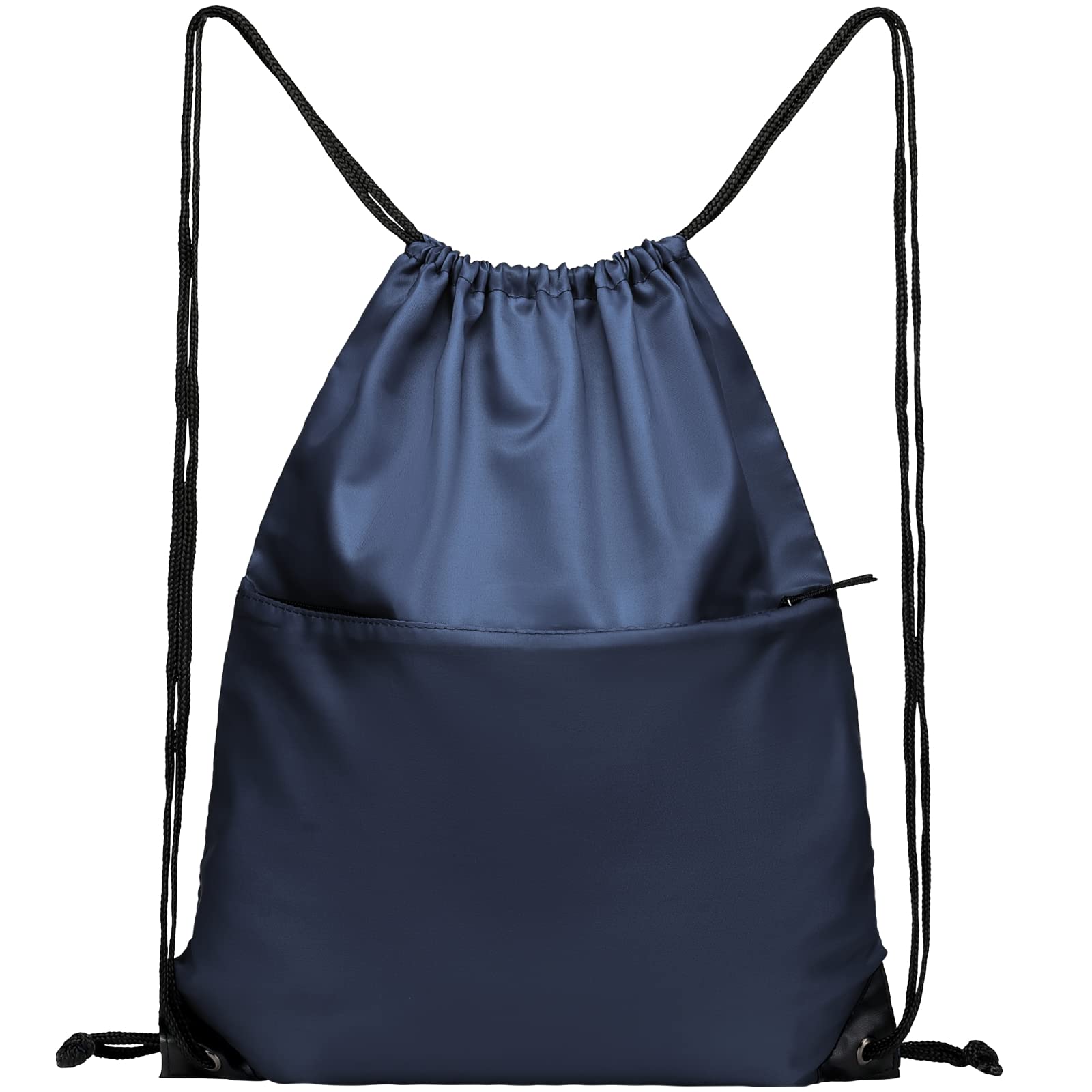 210D Nylon Drawstring Backpack with Zipper Side Pocket - Foldable Lightweight Sports Gym Tote Bag for Men & Women (Navy) - Perfect for Workouts, Travel, School & Outdoor Activities