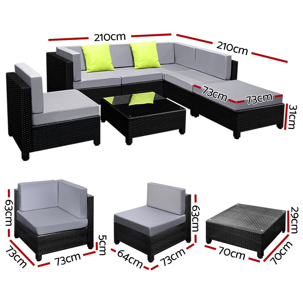 Premium Bondi 6-Piece Wicker Outdoor Lounge Set with Beige Cushion Covers - Water-Resistant Patio Furniture for Poolside, Garden & Backyard Relaxation