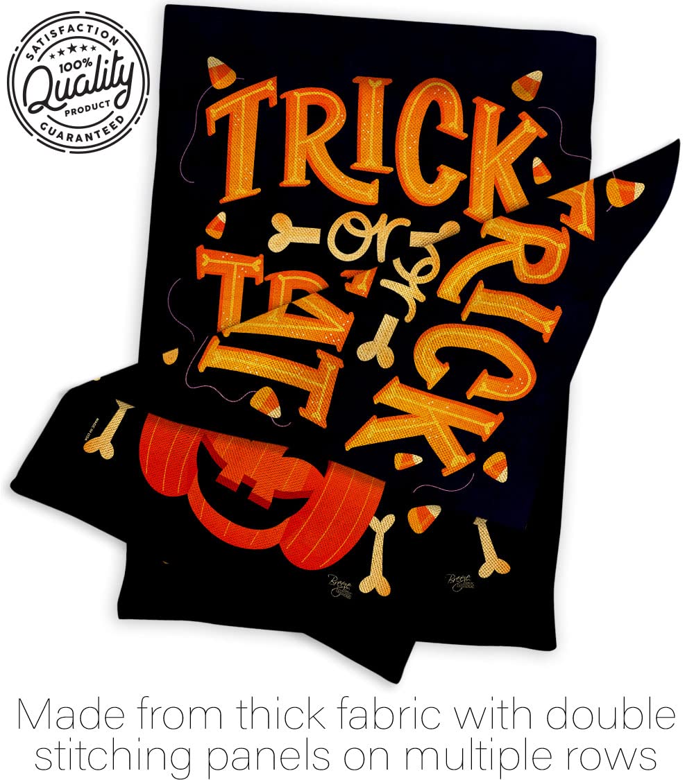 Happy Pumpkin Burlap Garden Flag Set with Stand - Fall Halloween Decor, Trick or Treat Witch & Black Cat Design - Double-Sided Autumn House Banner for Yard, Porch & Seasonal Gift - Made in USA | Perfect for Halloween Parties, Front Yard Decor & Autumn Festivities