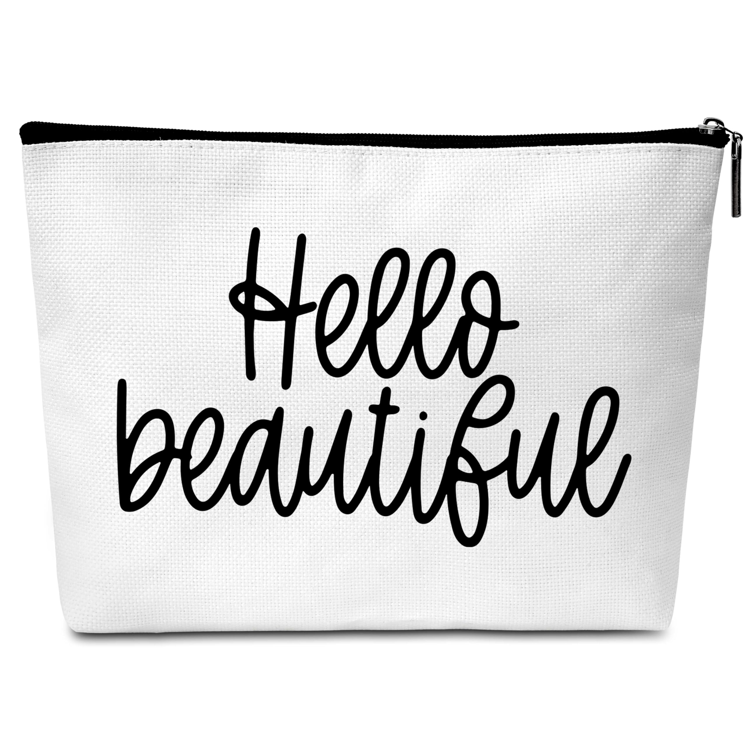 GREOXG Inspirational Makeup Bag for Women - Hello Beautiful Cosmetic Pouch with Zipper, Minimalist Toiletry Organizer for Birthday, Graduation Gifts (Friends, Sisters, Mom, Daughter) - Perfect for Travel, Gym & Daily Essentials Storage - D04