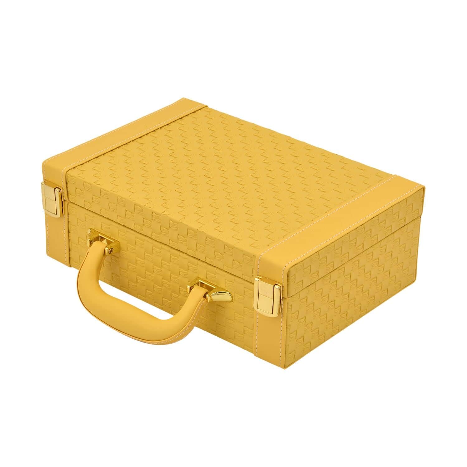 Shop LC Jewelry Organizer - Woven Texture Faux Leather Briefcase Style Box with Handle & Lock - Perfect for Birthday Gifts, Travel & Jewelry Storage (Yellow)