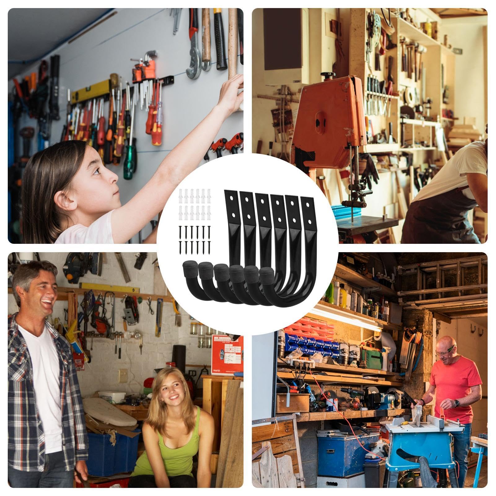 Heavy Duty Garage Ladder Hooks Set - Wall Mounted Storage Hooks for Ladders, Bikes, Hoses & Tools | Perfect for Garage Organization, Shed Storage & Workshop Use