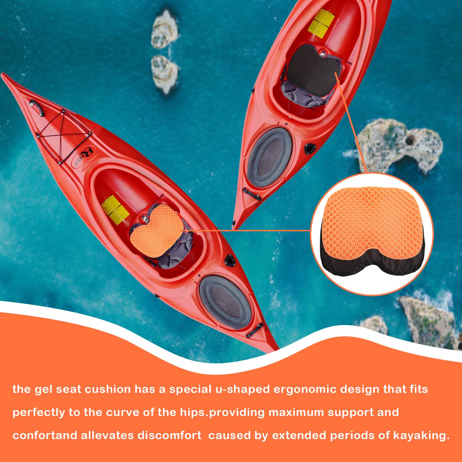 Non-Slip Waterproof Gel Kayak Seat Cushion - Comfortable Anti-Skid Boat & Canoe Pad for Fishing, Pedal Kayaking & Rowing - Perfect for Outdoor Water Sports & Stadium Seating