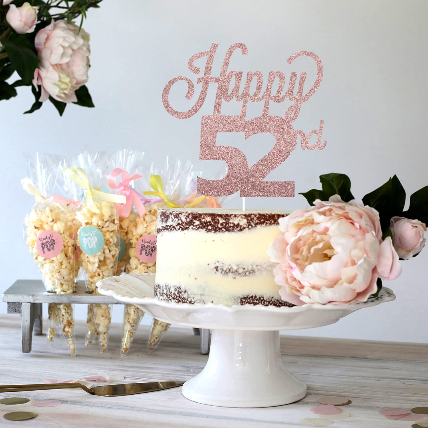 LINGTEER Happy 52nd Birthday Cake Topper - Cheers to 52 Years Old Party Decorations - Perfect for Birthday Cakes, Cupcakes & Dessert Table Centerpieces