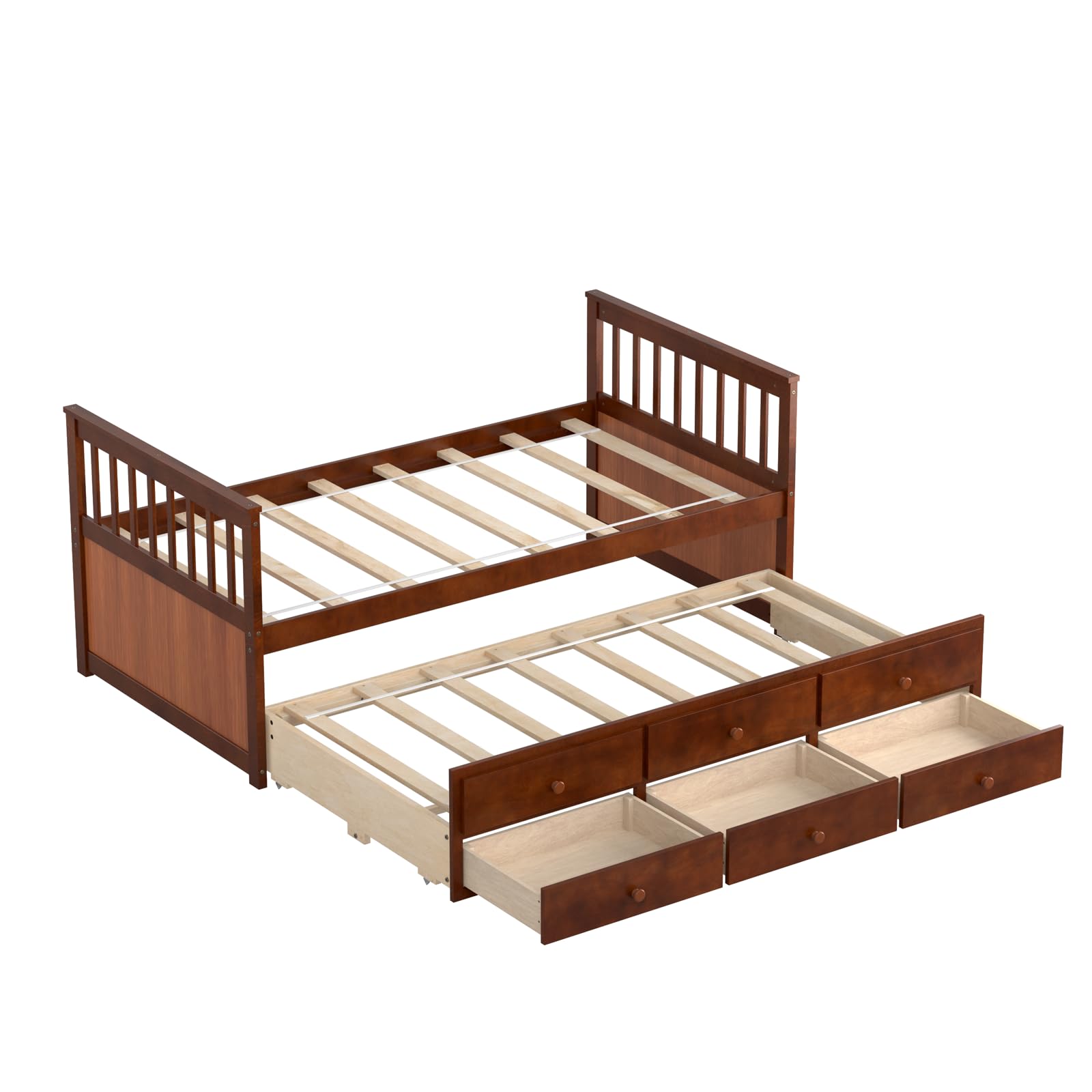 KOMFOTT Twin Size Wooden Trundle Bed with Storage Drawers - Space-Saving Daybed Frame, No Box Spring Needed, Captain’s Bed for Guest Room, Kids Room & Small Apartments