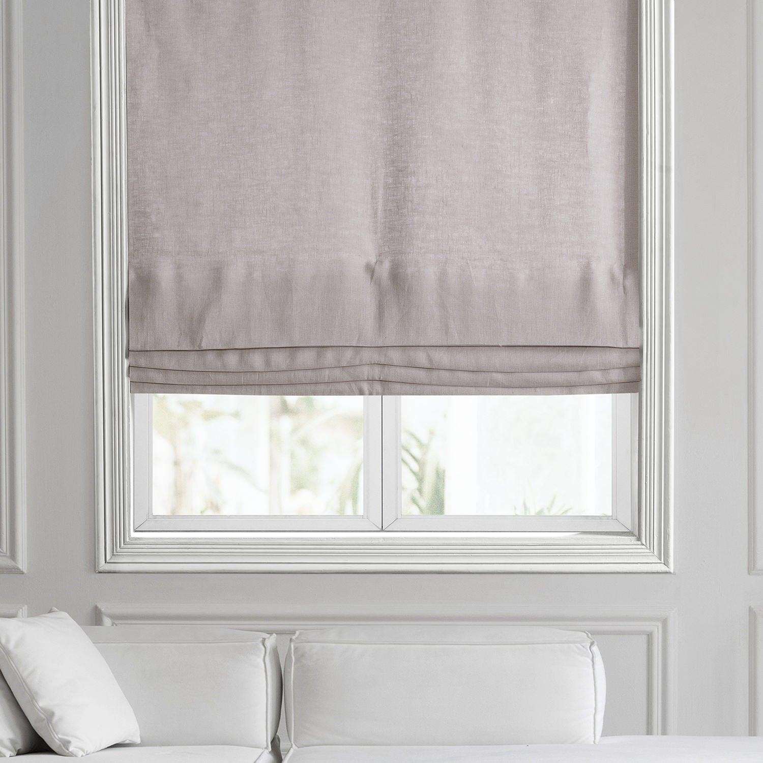Premium Earl Grey French Linen Roman Shade - Blackout Window Treatment for Living Room & Bedroom - Elegant Home Decor with Light Filtering & Privacy Protection