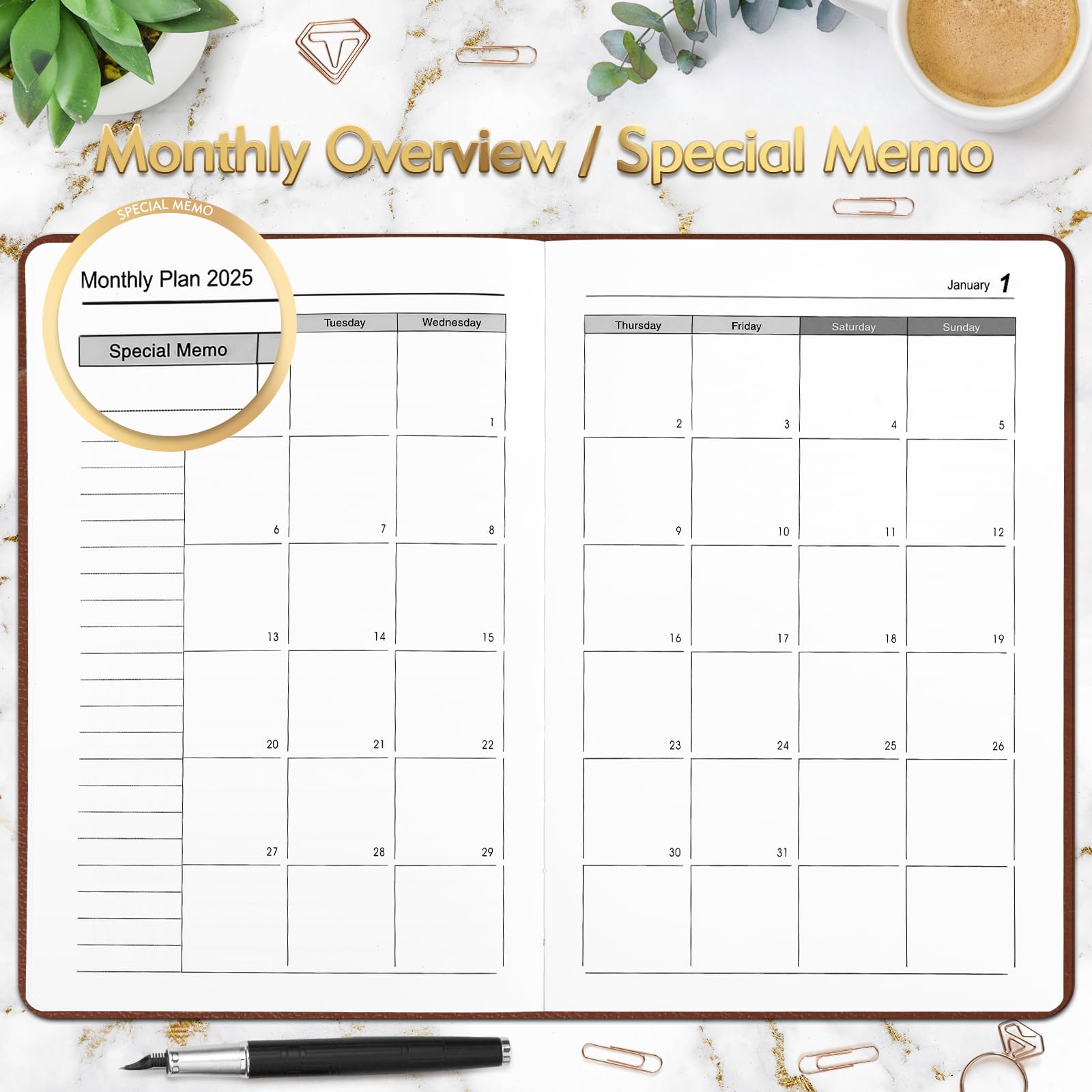 KESOTE 2025 Daily & Hourly Planner - One Page Per Day, 12-Month Weekly/Monthly A5 Notebook (5.7 x 8.3