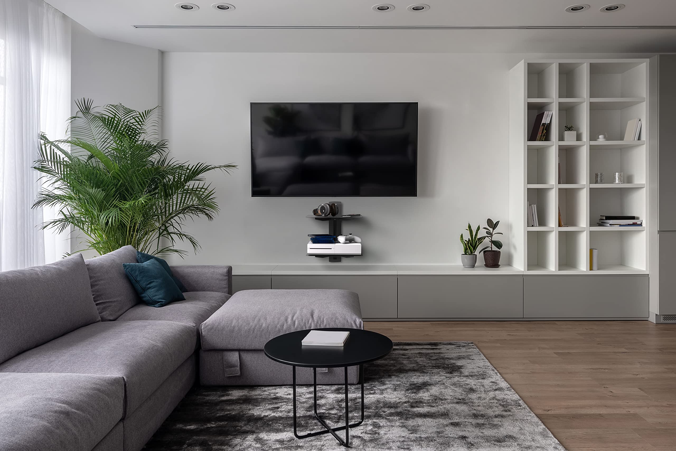 Promounts Dual Floating TV Shelves - Heavy Duty Tempered Glass Entertainment Shelves Holds 17.6lbs Each - Perfect for DVD Players, Cable Boxes & Game Consoles - Ideal for Living Room, Bedroom & Home Theater Setup