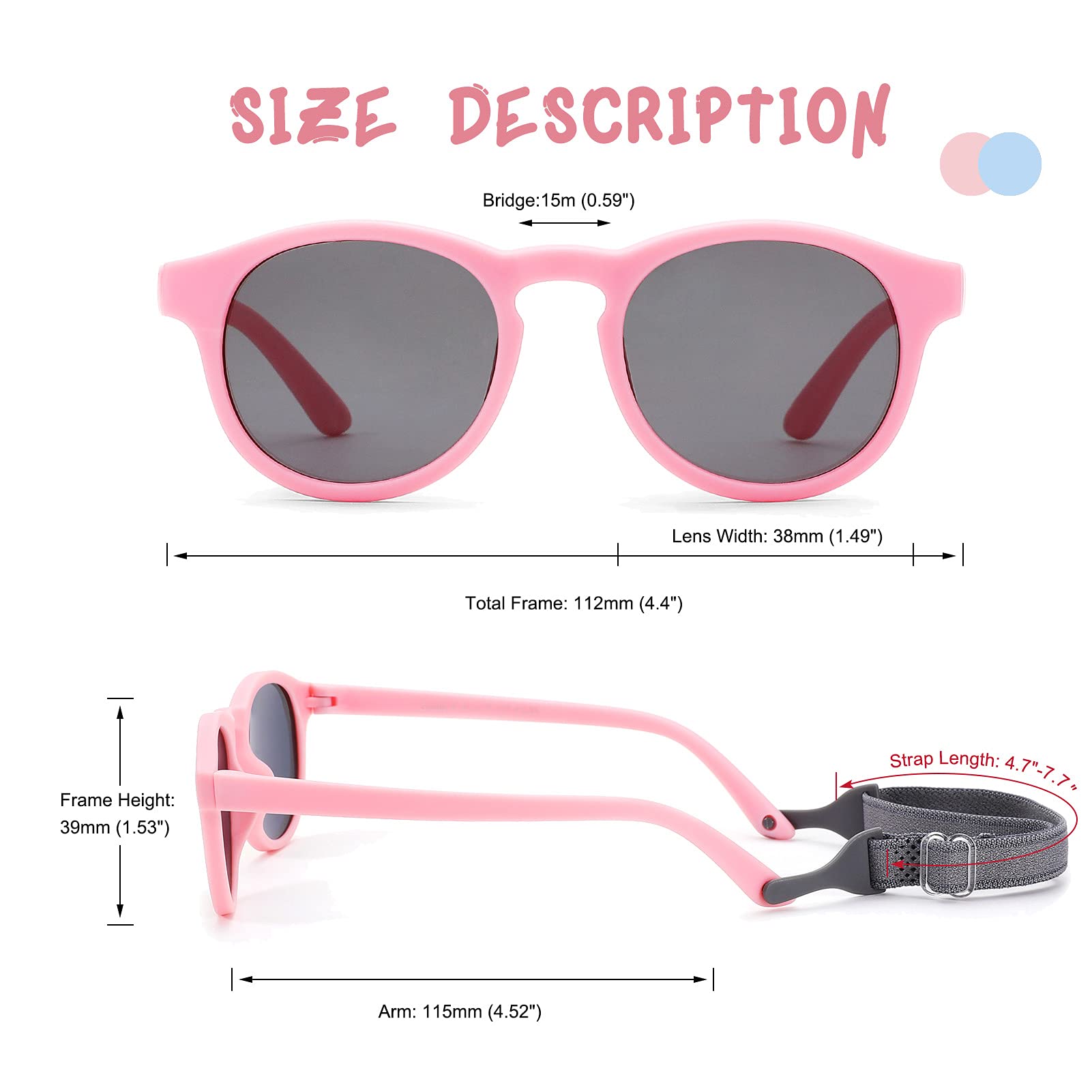 COASION Baby Sunglasses for 0-2 Years - UV400 Polarized Infant Shades with Adjustable Strap, Soft Flexible Frame - Perfect for Beach, Park & Outdoor Activities