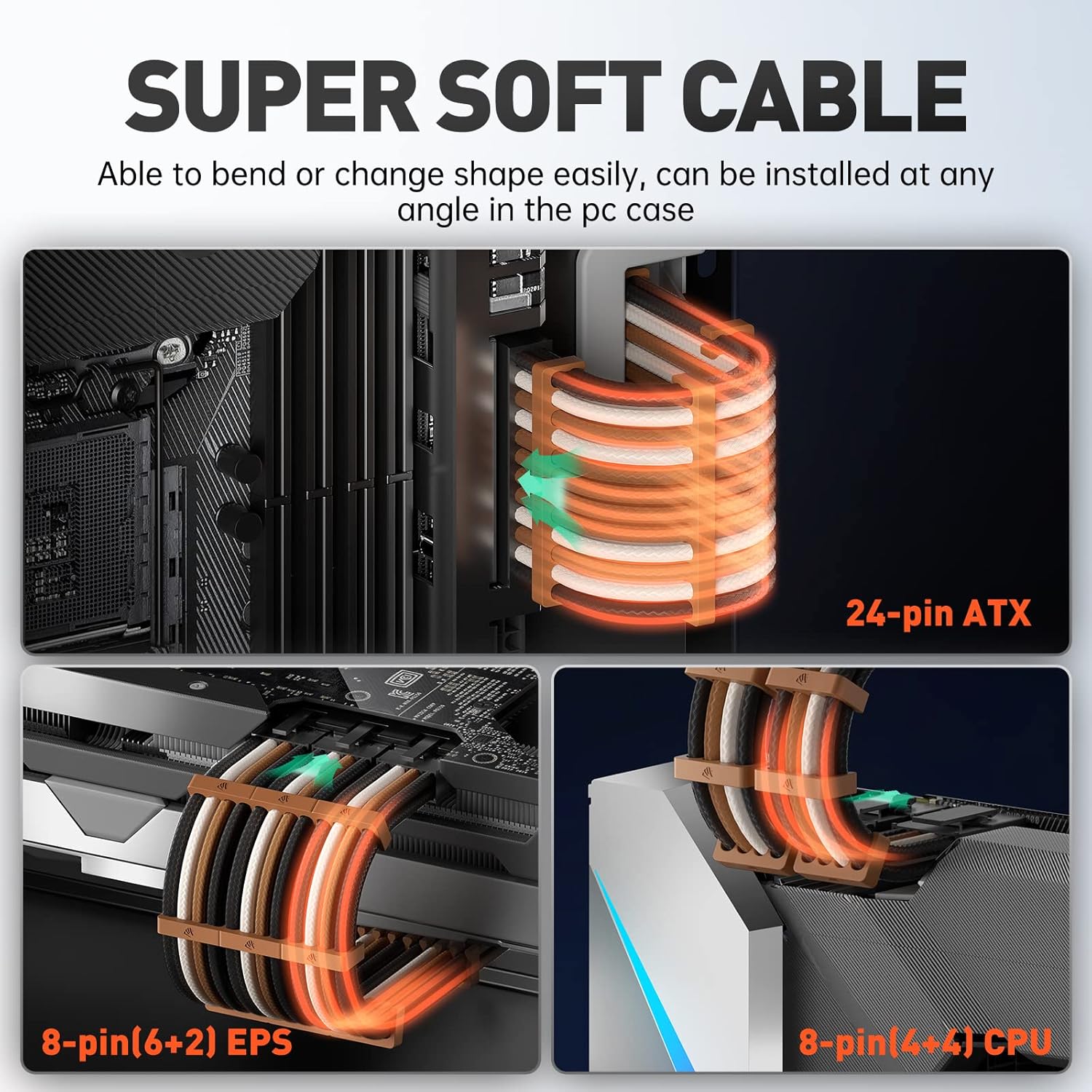 Asiahorse 16AWG PSU Extension Cable Kit - Brown & Off White Sleeved Custom PC Mod Cables (6-Piece Set) for Gaming PC Build, RGB Setup & Cable Management