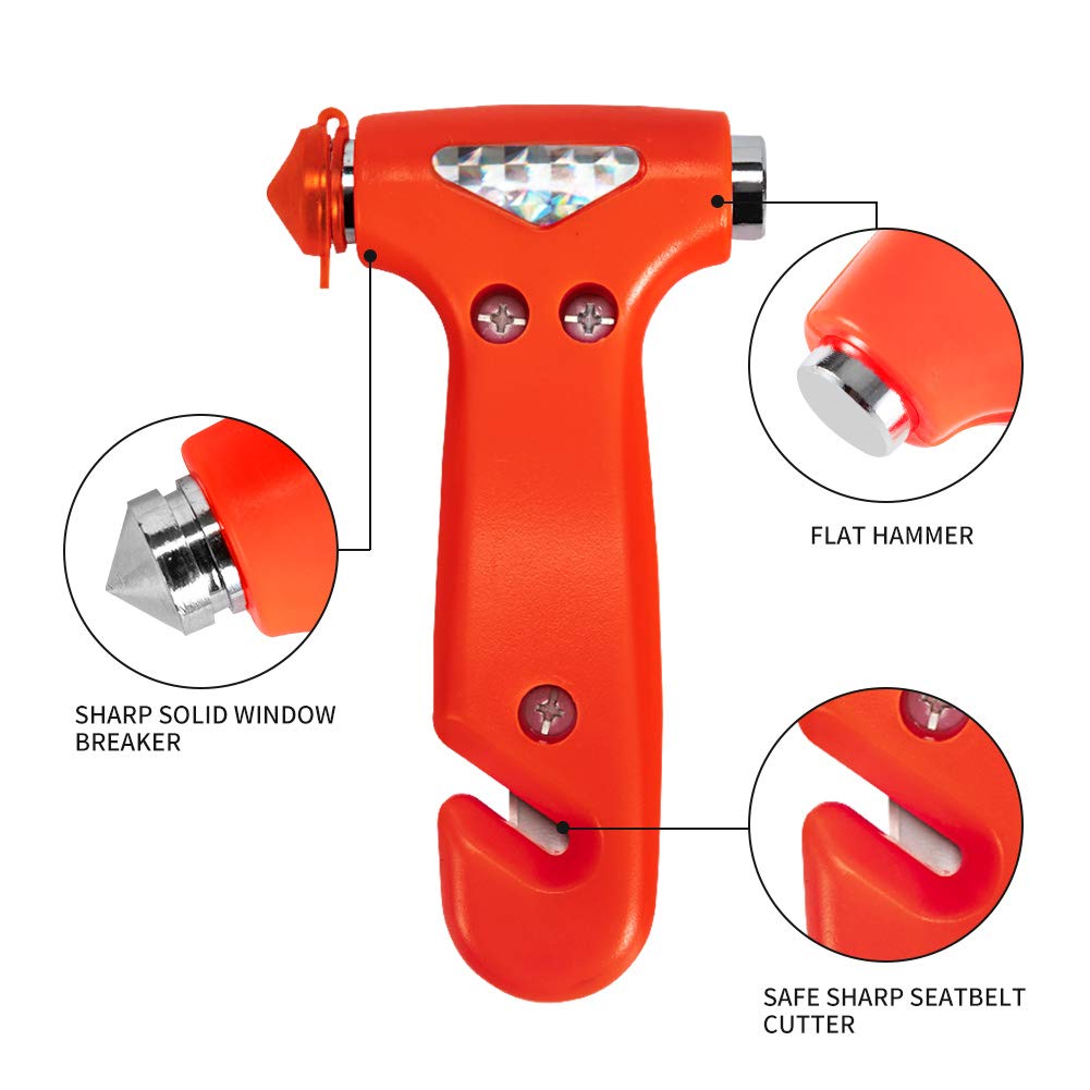 2-Pack Car Safety Hammer & Seatbelt Cutter - Emergency Escape Tool with Window Breaker & Belt Cutter - Red Auto Rescue Kit for Car Accidents (Perfect for Emergency Roadside Situations & Vehicle Safety Preparedness)