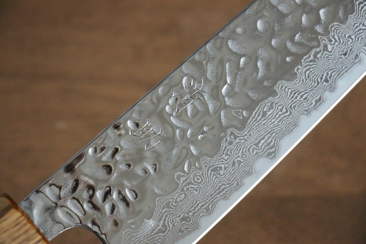 Premium AUS10 Damascus Steel Bunka Knife 170mm - Handcrafted Hammered Finish with Oak Handle - Perfect for Slicing, Dicing & Precision Kitchen Tasks