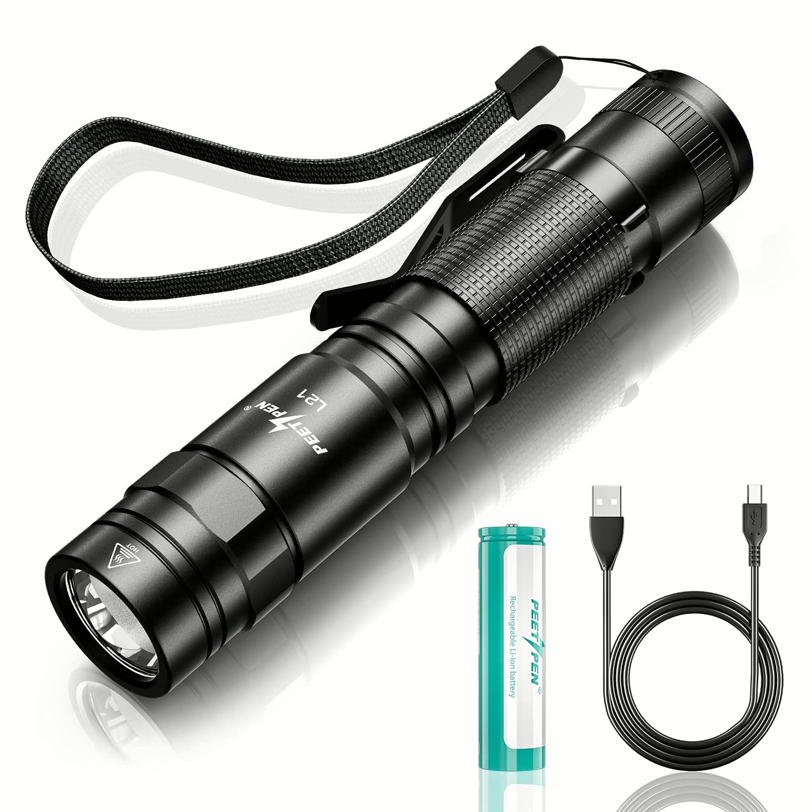 Rechargeable Tactical Flashlight - 1000 Lumens Ultra Bright, 5 Modes, IP67 Waterproof, Compact LED Flashlight for Camping, Hiking, Emergency & Outdoor Adventures | Perfect for Power Outages, Night Fishing, and Home Safety