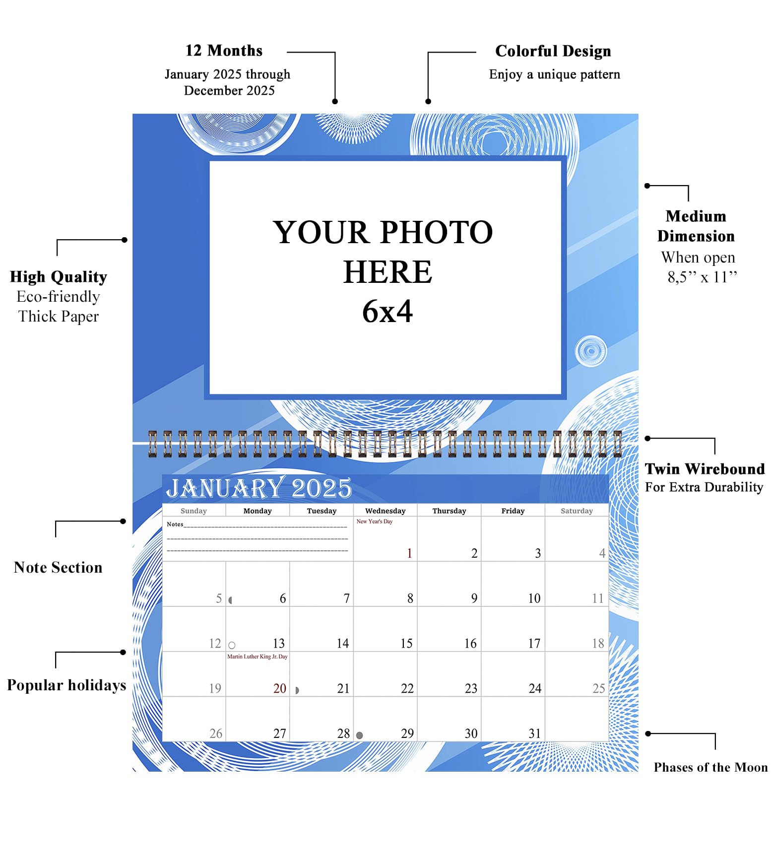 2025 Custom Photo Frame Wall Spiral Calendar - Personalized 12 Month Desktop & Wall Planner with Spiral Binding (Add Your Own Pictures) - Perfect for Home Office Decor, Gift Idea & Family Memory Keeping (Edition #002)