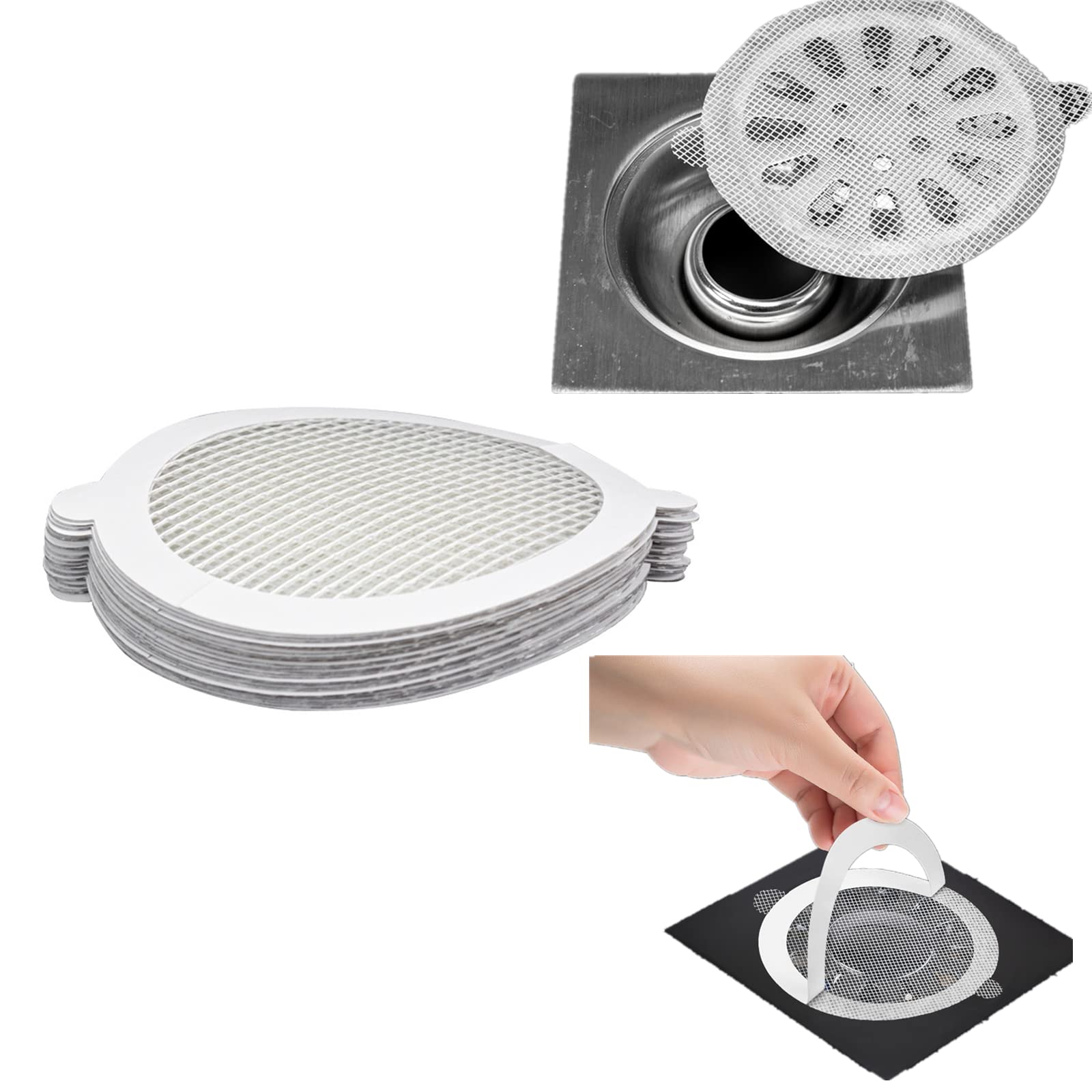 Disposable Shower Hair Catcher Mesh Stickers - Drain Cover for Dog & Human Hair - Sink Strainer for Showers, Bathtubs & Kitchen - Prevents Clogs & Easy Cleanup
