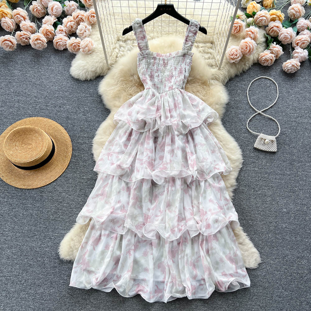 Floral Sling Dress for Women - Summer Fairy Layer Cake Dress 1113 | Boho Chic Sleeveless Sundress for Beach, Vacation & Date Night