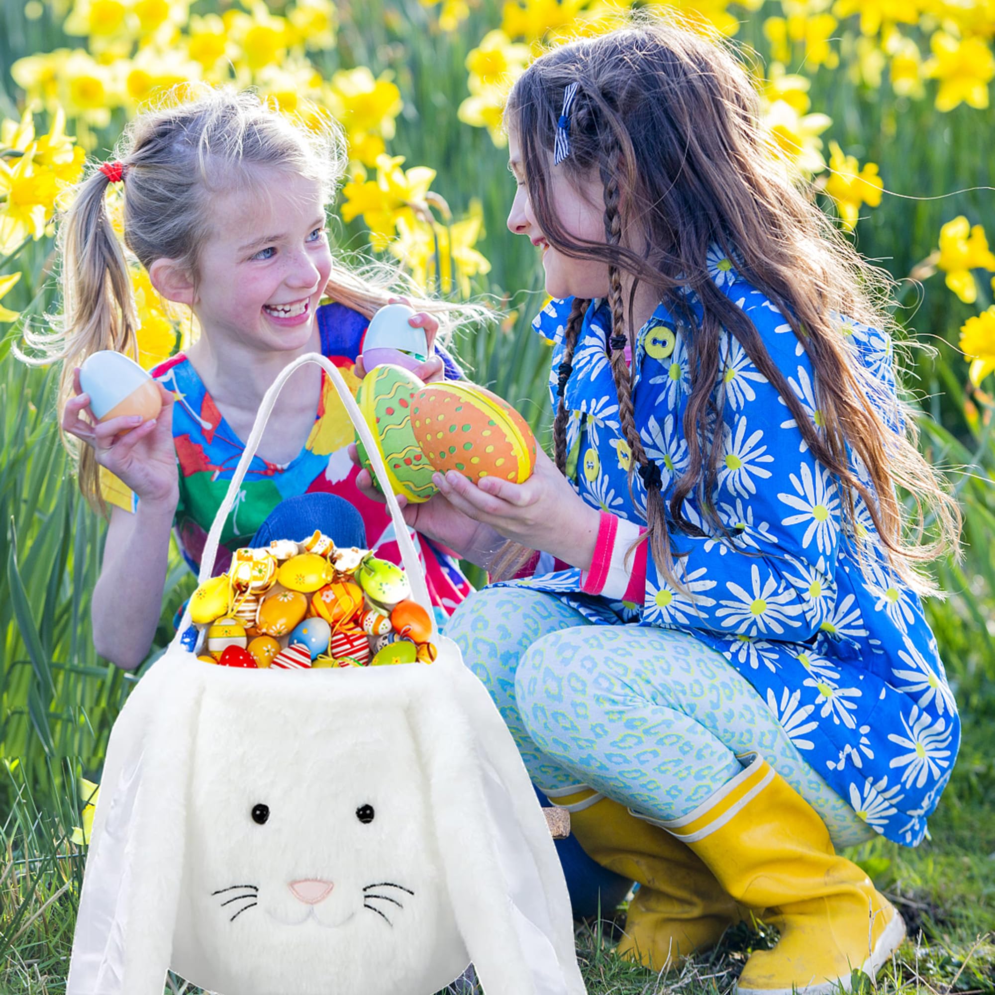 Personalized Plush Easter Bunny Basket - Monogrammed Bunny Easter Bucket with Long Soft Ears for Egg Hunting, Candy Storage & Easter Decorations - Perfect Easter Gift Bags for Kids, Easter Party Favors & Spring Celebrations
