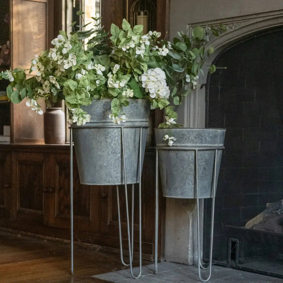 Galvanized Metal Standing Planter Set - 3 Pack Rustproof Garden Plant Pots for Indoor & Outdoor Plants, Flowers, Herbs - Perfect for Patio, Balcony, and Home Decor