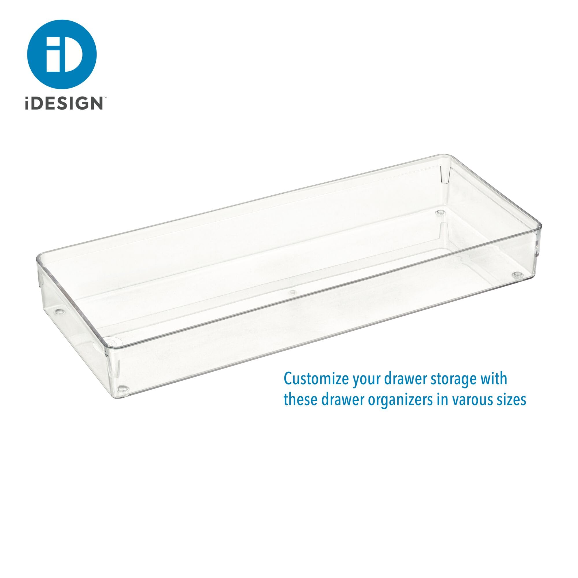 iDesign Plastic Drawer Organizer Bin - Clear Storage Container for Kitchen Utensils, Bathroom Essentials & Office Supplies - Perfect for Drawer Organization in Home, Office or Dorm Room
