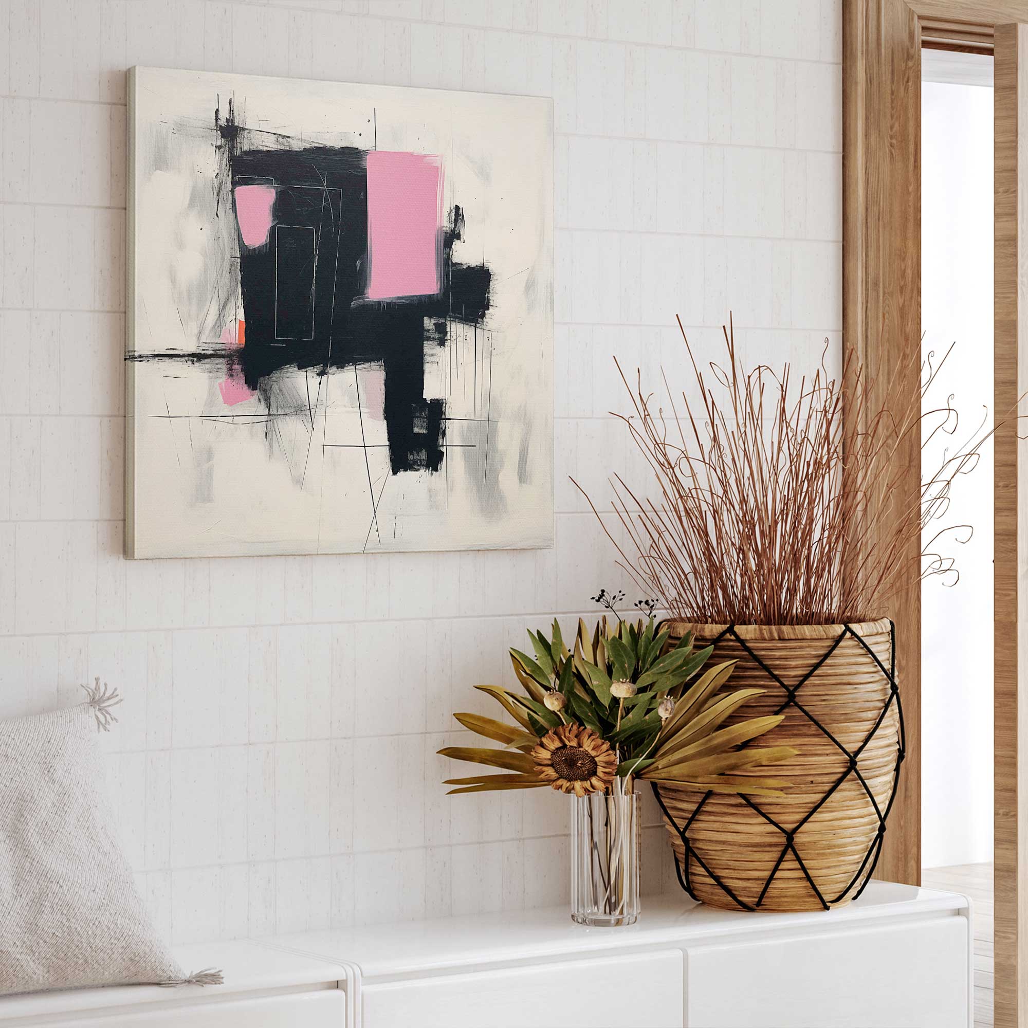Graphite Pink Fusion v1 Canvas Print - Modern Abstract Wall Art for Living Room, Bedroom & Office Decor