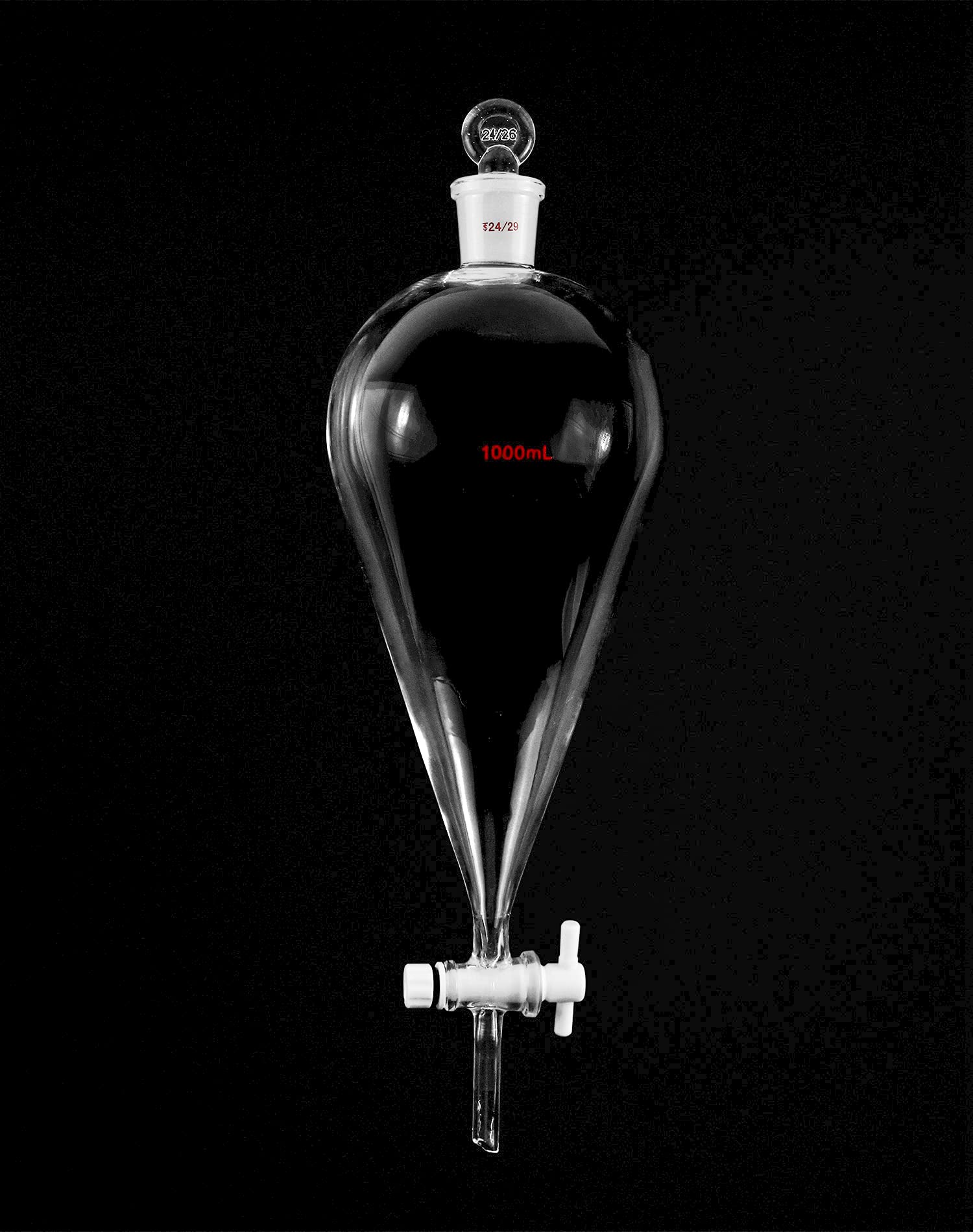QWORK 1000ml Glass Separating Funnel with 24/29 Joints & PTFE Stopcock - Lab Grade Chemistry Equipment for Liquid Extraction, Distillation & Solvent Separation