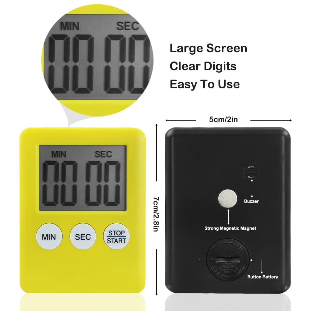 4-Pack Digital Kitchen Timer with Magnetic Back - Countdown Stopwatch Alarm Clock for Cooking, Baking, Gym, Study & Teeth Brushing (4 Colors) - Perfect for Home, School & Office Use