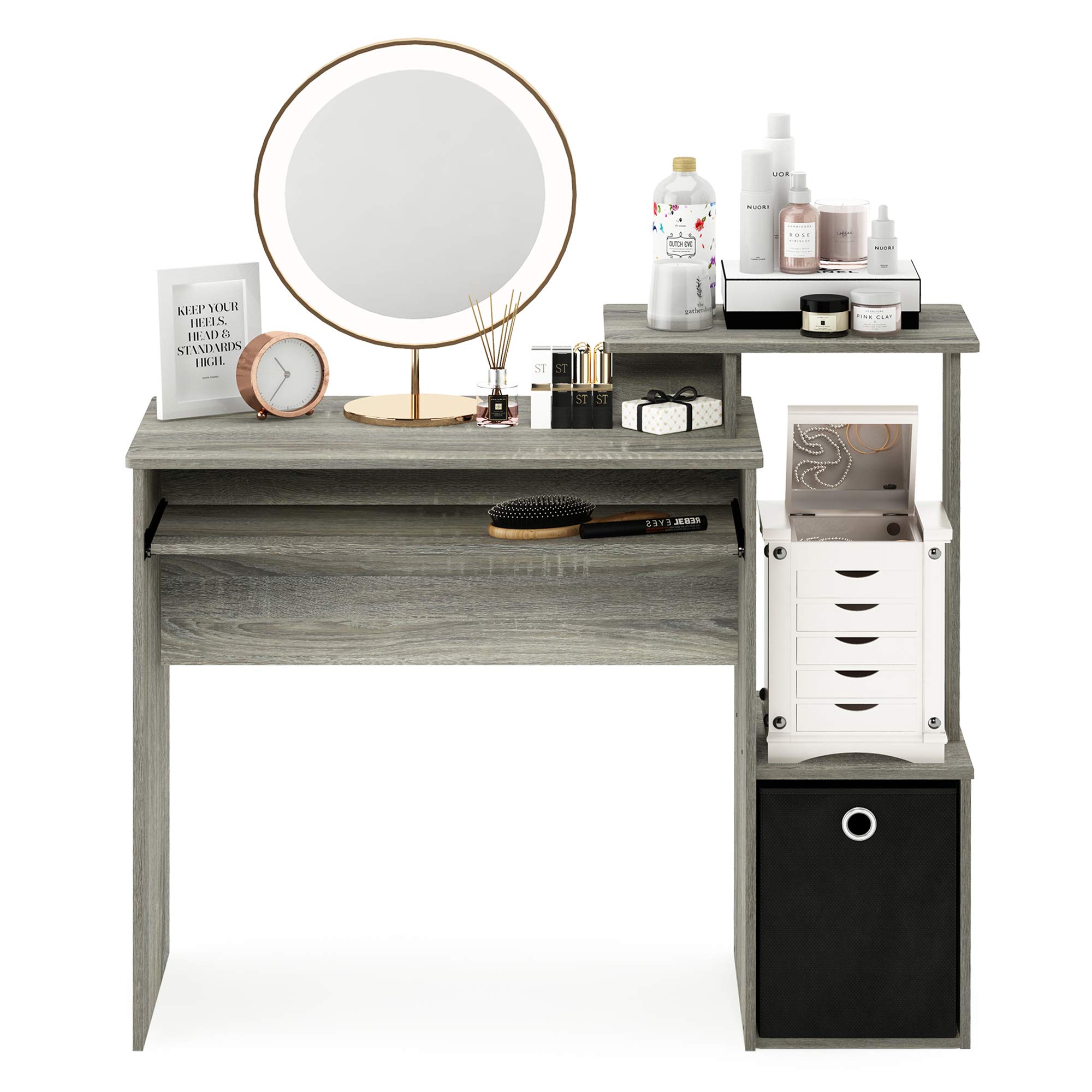 Furinno Econ Multipurpose Home Office Computer Desk - Compact Writing Workstation with Storage Shelf, French Oak Grey Finish | Perfect for Small Spaces, Dorm Rooms & Remote Work Setup