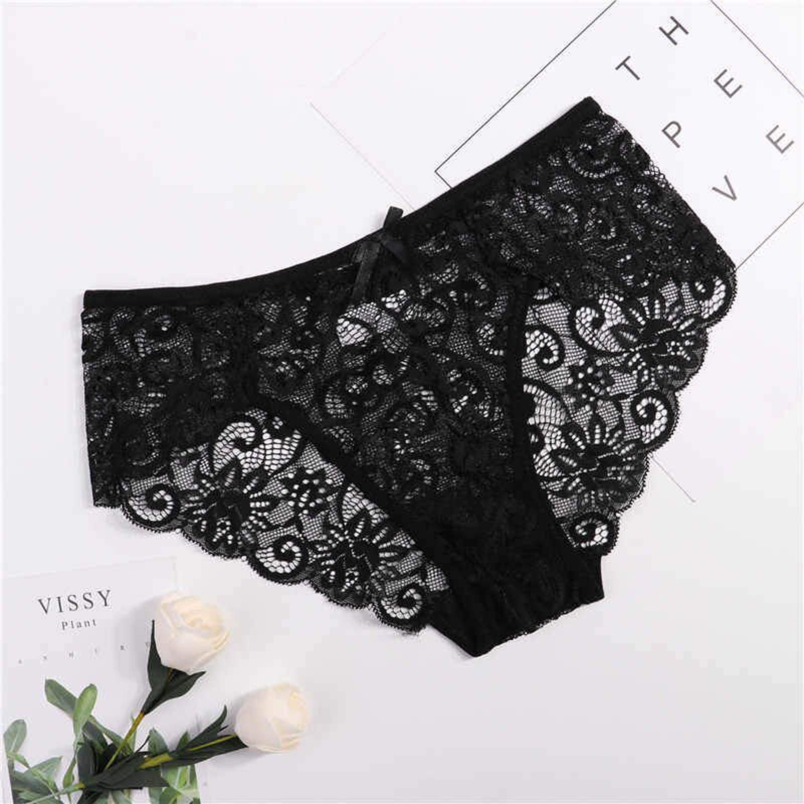 Sexy Lace Underwear for Women - Mid Waist Briefs Push Up Panties Comfortable Lingerie Intimates (Black, Size S) - Perfect for Date Night & Special Occasions