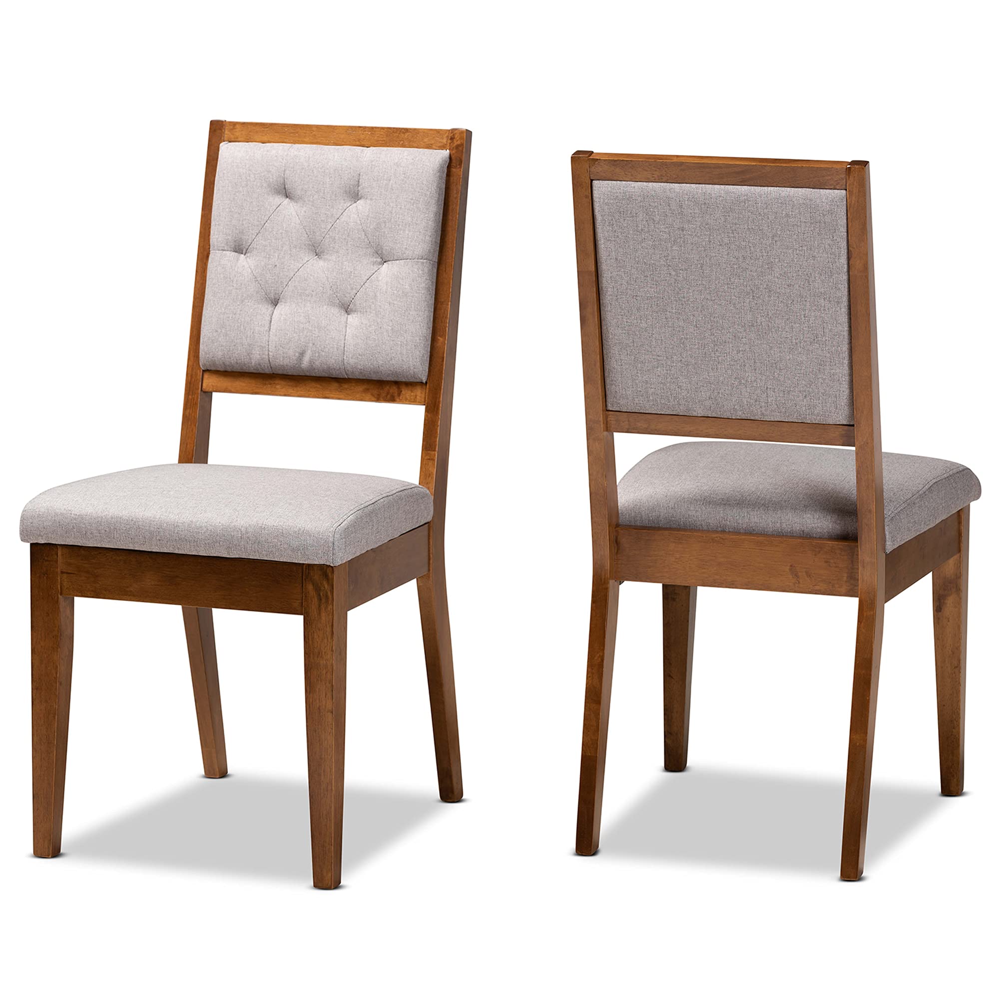 Baxton Studio Gideon 2-Piece Dining Chair Set - Grey Fabric Upholstered & Walnut Brown Wood Finish - Modern Kitchen & Dining Room Chairs for Home & Restaurant Use