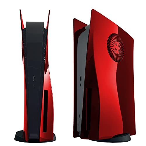 DOBEWINGDELOU PS5 Disc Edition Faceplate Cover - Red Electroplated ABS Shell with Cooling Vents & Dust Filter | Replacement Side Plates for PS5 Console | Dustproof Gaming Accessories for Enhanced Cooling Performance