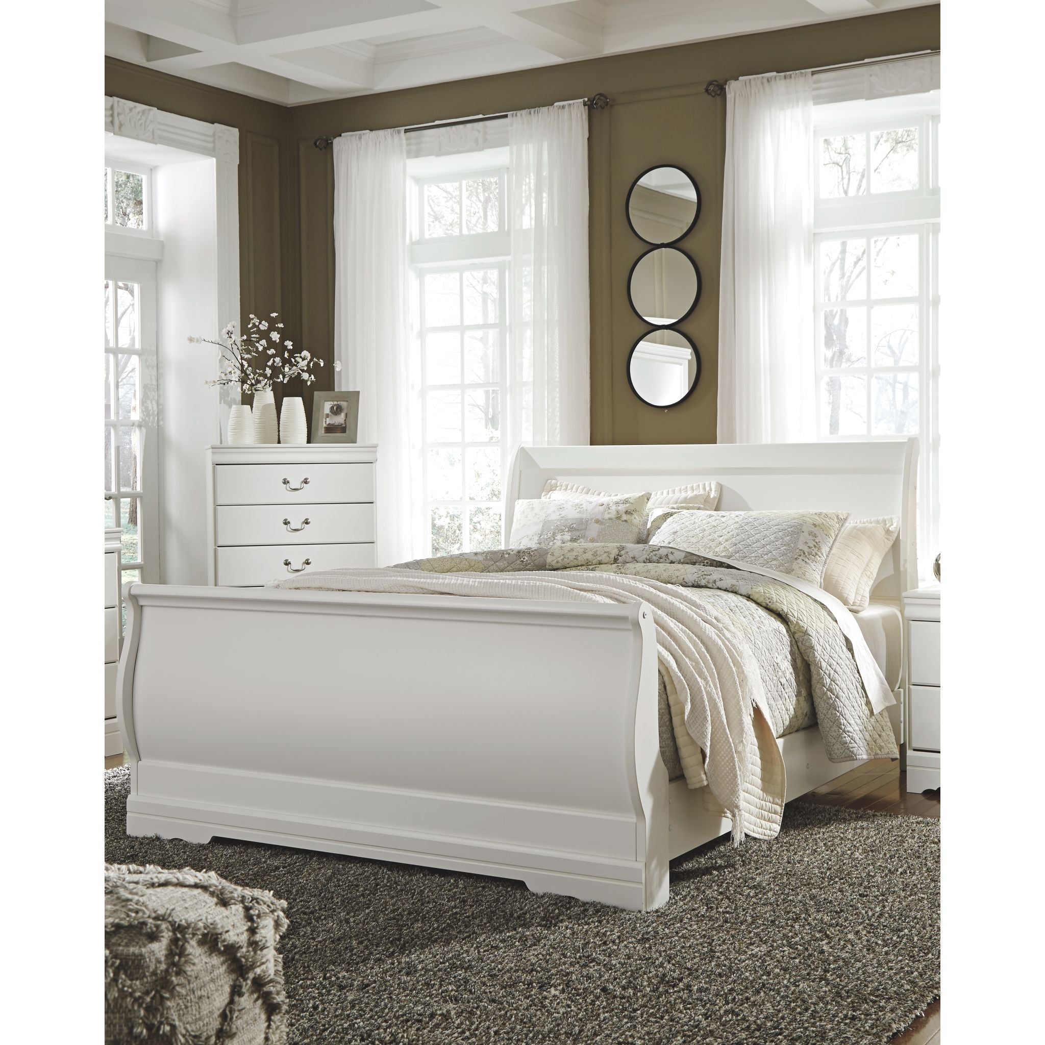 Anarasia Queen Sleigh Headboard in White - Elegant Upholstered Bed Frame for Master Bedroom Decor