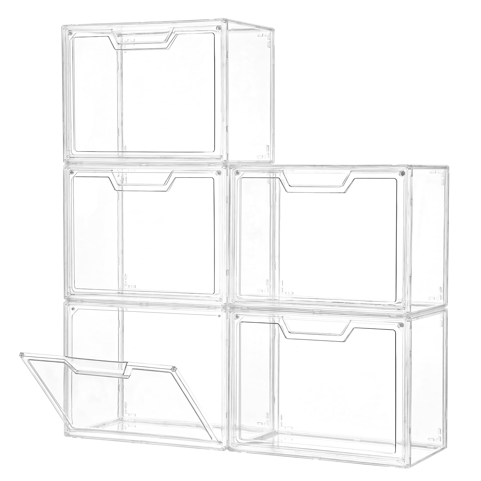 Clear Stackable Acrylic Storage Bins with Lids - 5-Pack Organizer Boxes for Handbags, Collectibles & Action Figures | Perfect for Display Cases, Closet Organization & Home Decor