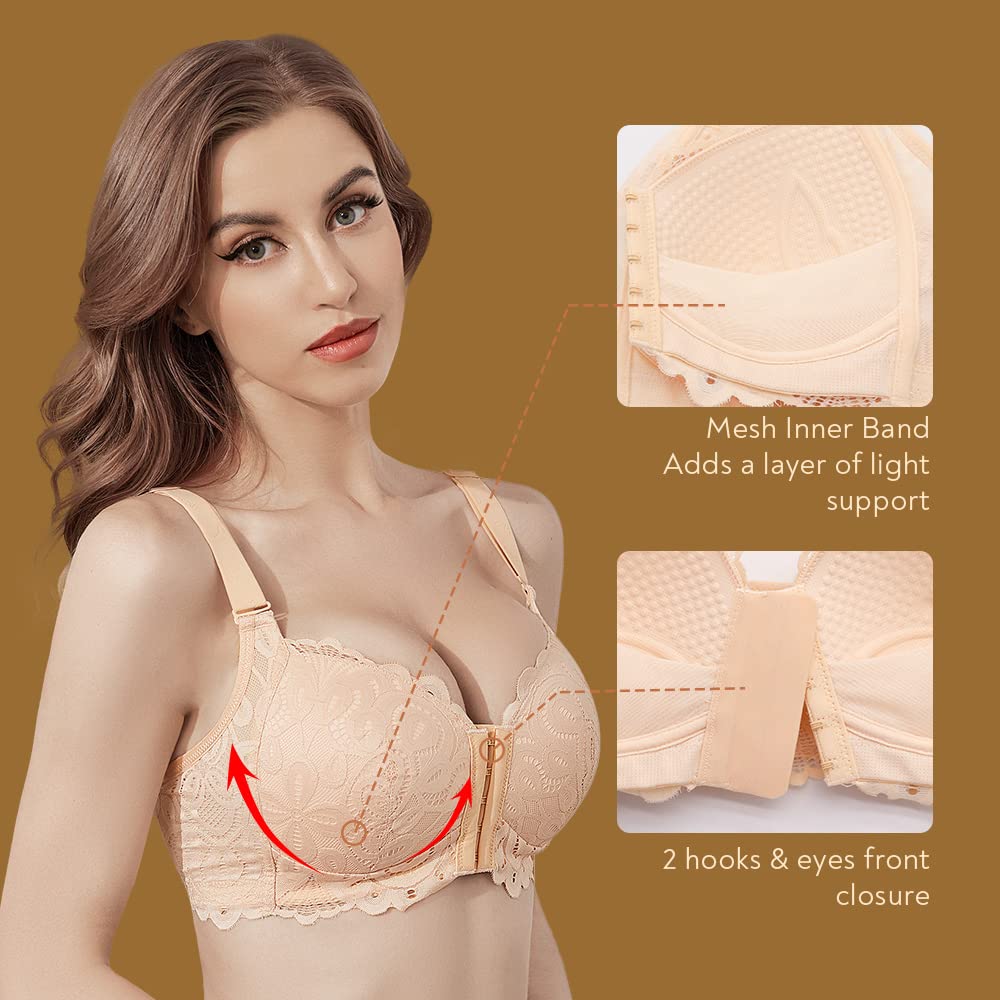 FallSweet Wireless Front Close Comfort Bra for Women - Lace Full Coverage Brassiere | Perfect for Yoga, Workout & Everyday Wear