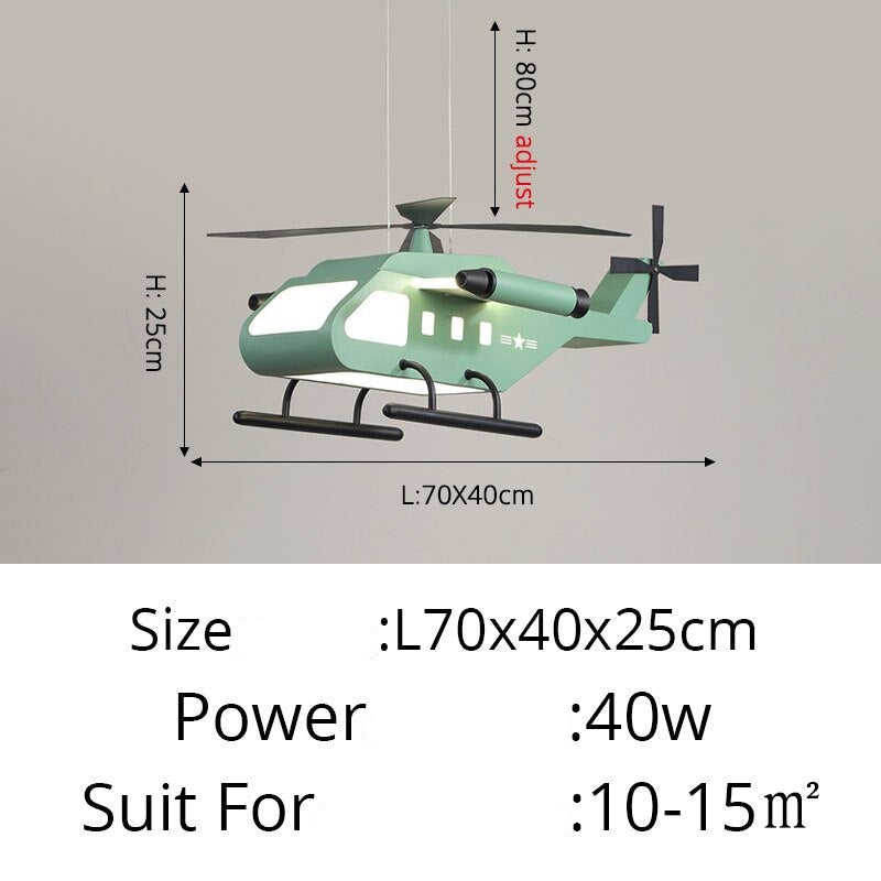 LED Helicopter Ceiling Light - War Helicopter Chandelier for Kids Room Decor, Boys Bedroom Lighting, Playroom & Nursery Night Light